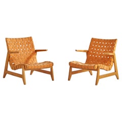 Ralph Rapson, Rare Lounge Chairs, Maple, Cotton, Brass, USA, 1945