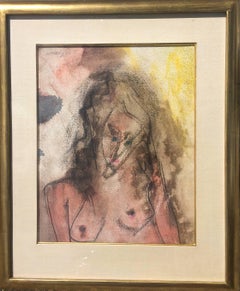 Vintage  Young Woman Expressionist Watercolor