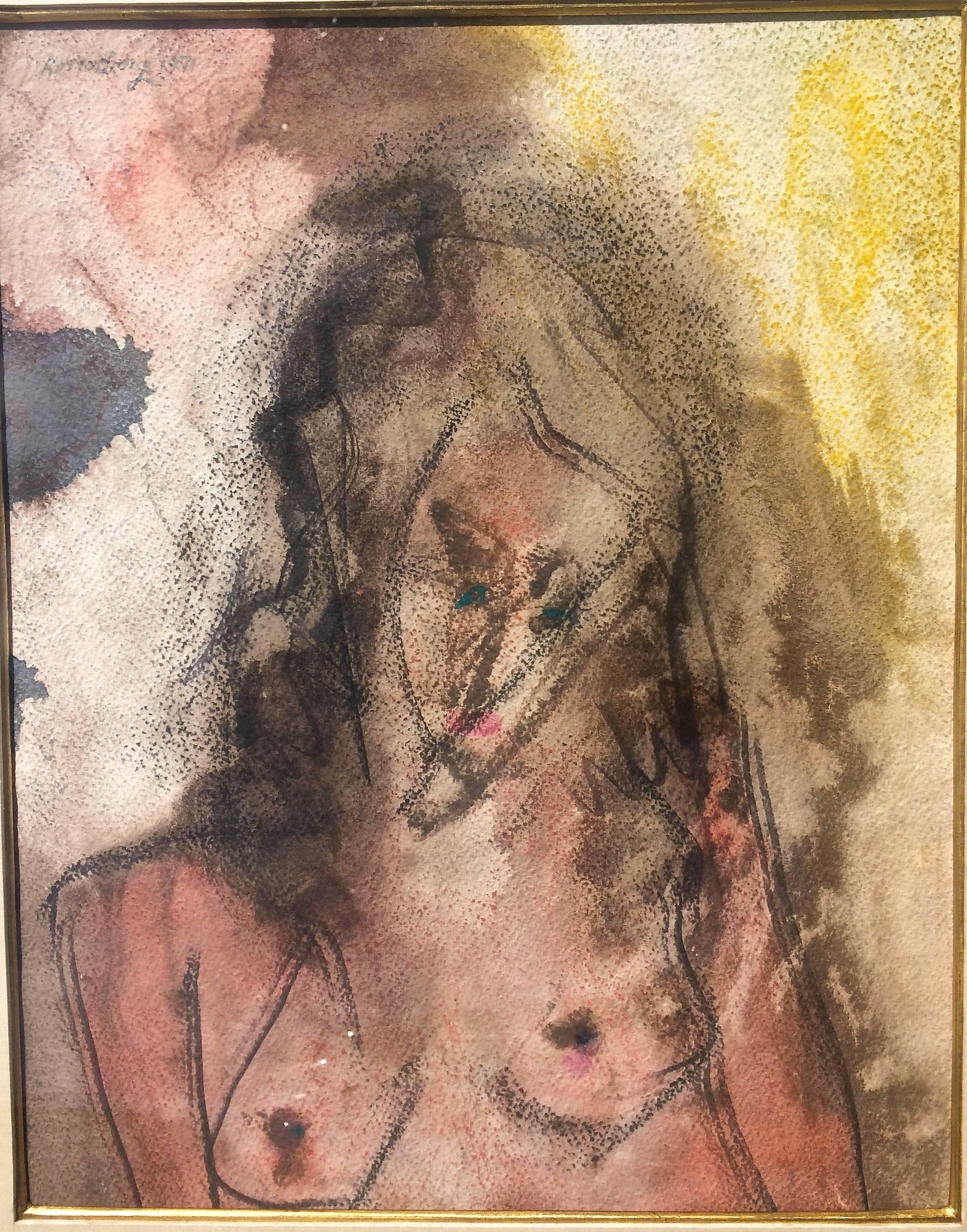  Young Woman Expressionist Watercolor - Painting by Ralph Rosenborg