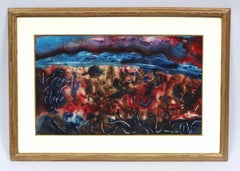 Abstract Landscape Mixed Media Oil Painting New York 1959 America New York Blue