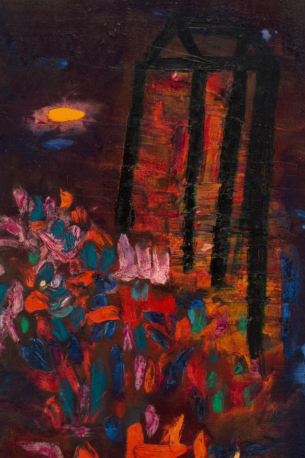 « House, & Flowers, & Moonlight », peinture à l'huile sur toile encadrée de Ralph Rosenborg en vente 4