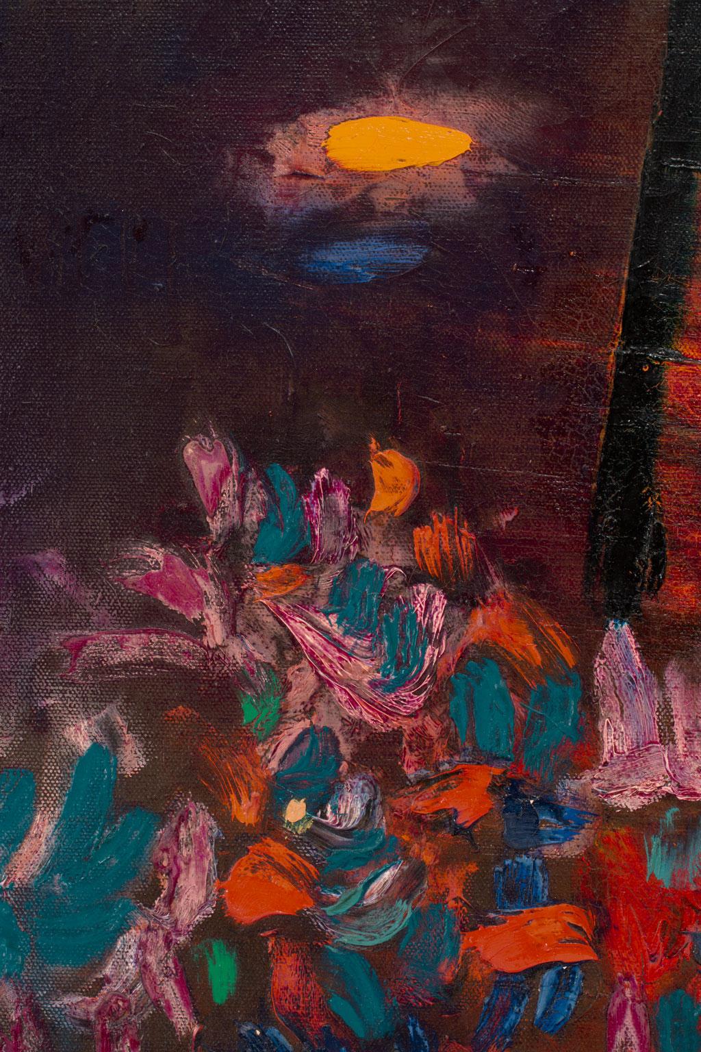 « House, & Flowers, & Moonlight », peinture à l'huile sur toile encadrée de Ralph Rosenborg en vente 5