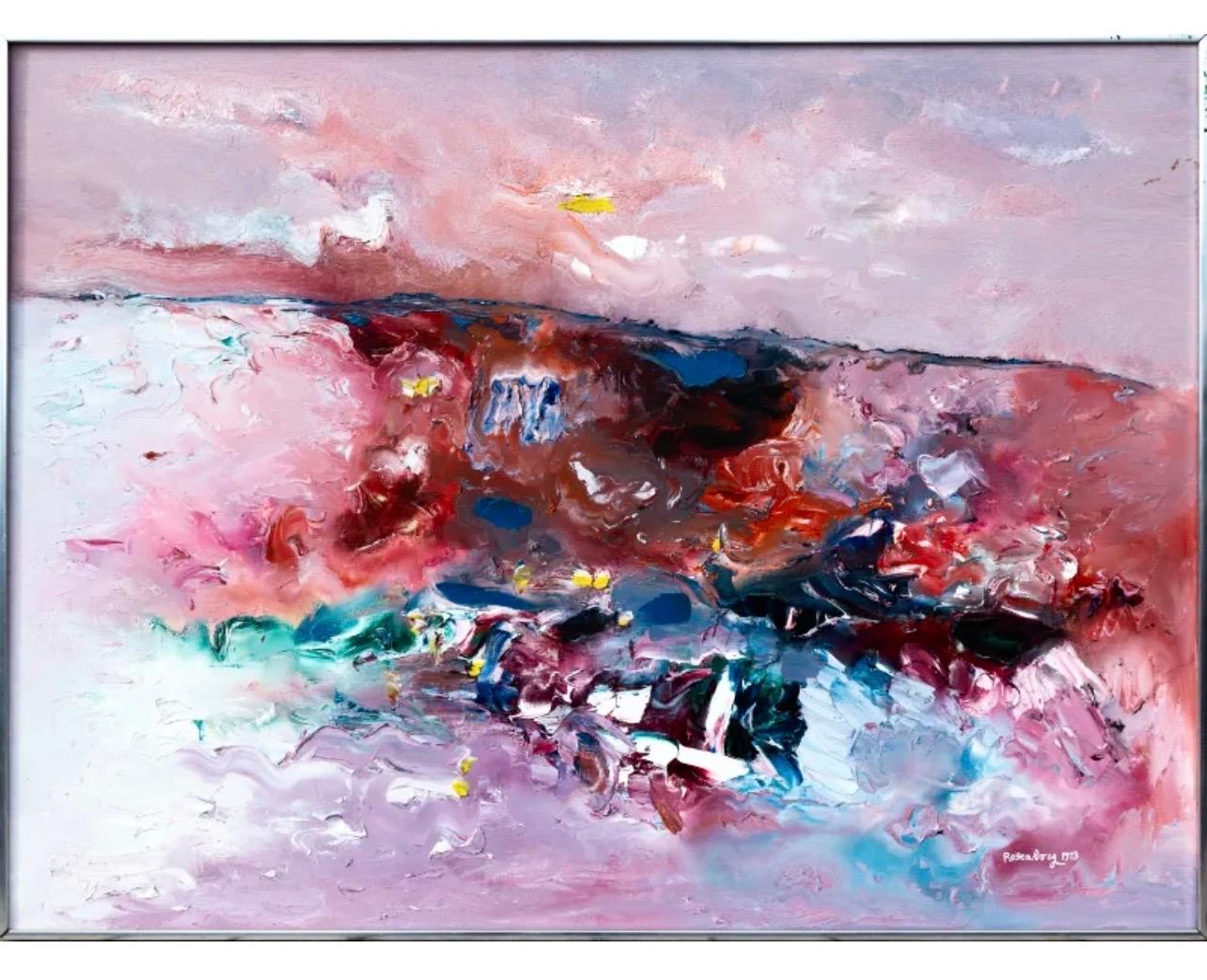 Große bunte abstrakte Expressionist Ölgemälde Modernist Strand Landschaft – Painting von Ralph Rosenborg