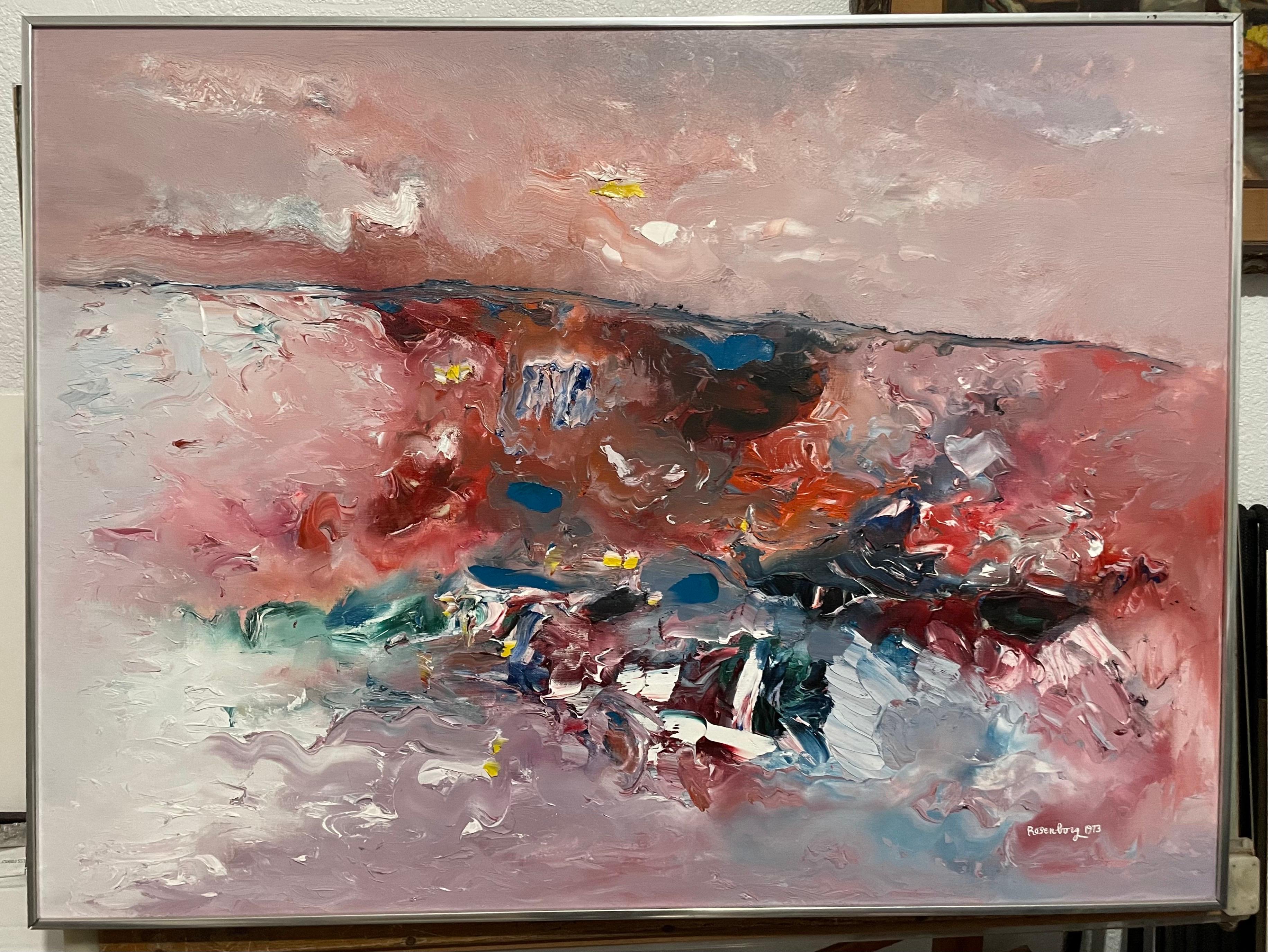 Große bunte abstrakte Expressionist Ölgemälde Modernist Strand Landschaft im Angebot 3