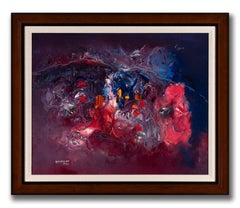 "Paesaggio notturno di montagna, 1974" - Olio astratto firmato da Ralph Rosenborg