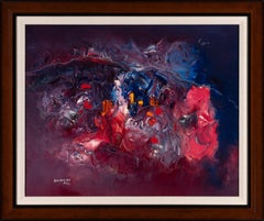 "Paisaje nocturno de montaña, 1974" - Óleo abstracto firmado por Ralph Rosenborg