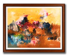 Ralph Rosenborg "Paesaggio americano: Alberi e cielo" 1973 Olio su tela firmato