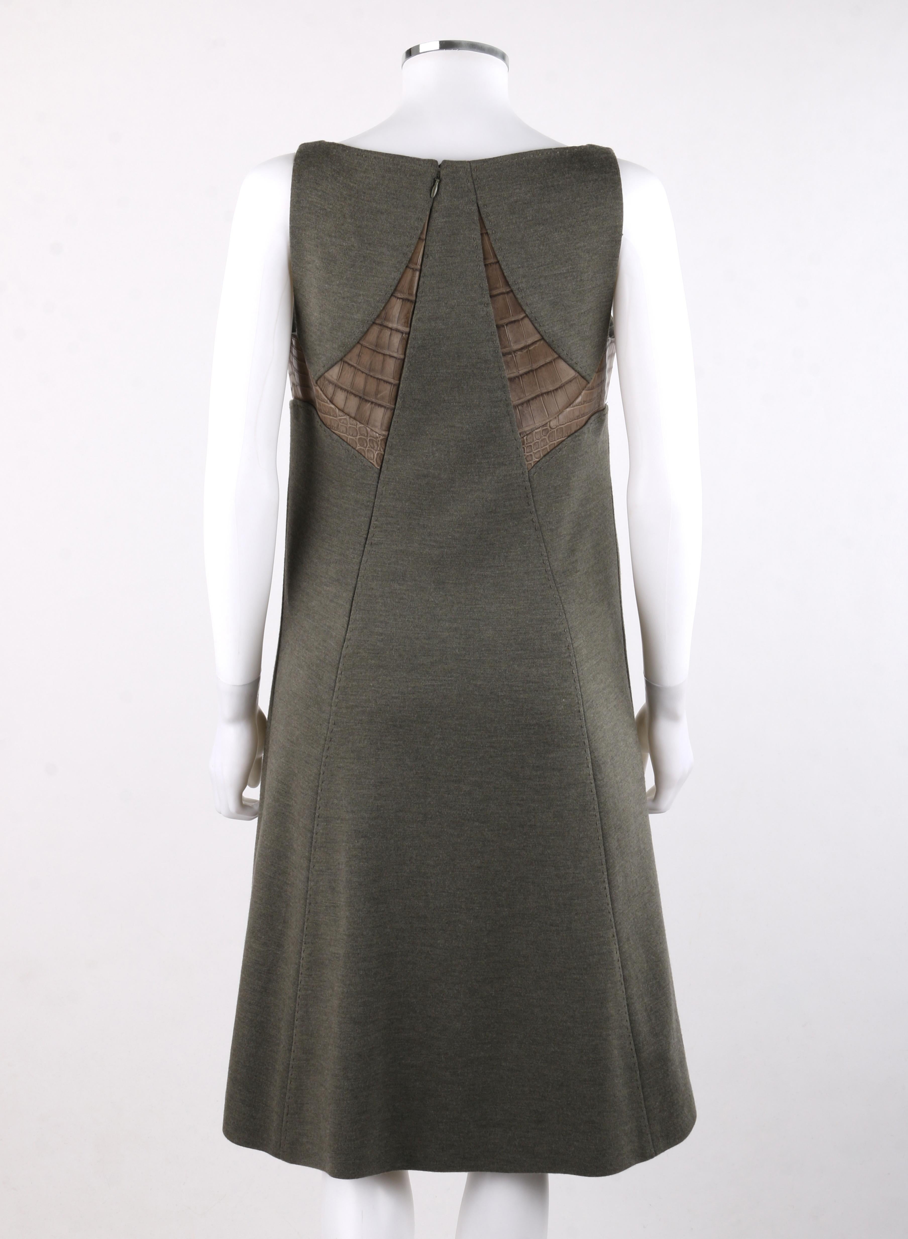 Women's RALPH RUCCI A/W 2006 Olive Alligator Leather Cutout Shift A-Line Cocktail Dress