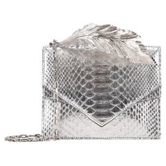 Ralph & Russo Metallic Python Skin 'Alina' Clutch Bag With A Feather Grip