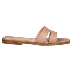 Ralph & Russo Tan Leather Double Stripe Slides Size IT 37.5
