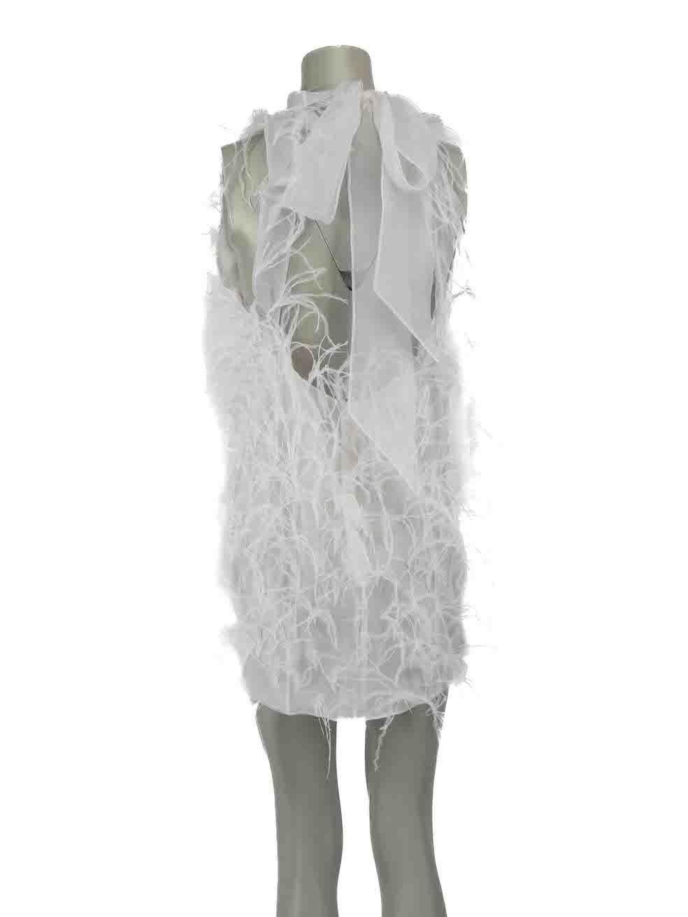 Gray Ralph & Russo White Silk Feather Halterneck Dress Size M