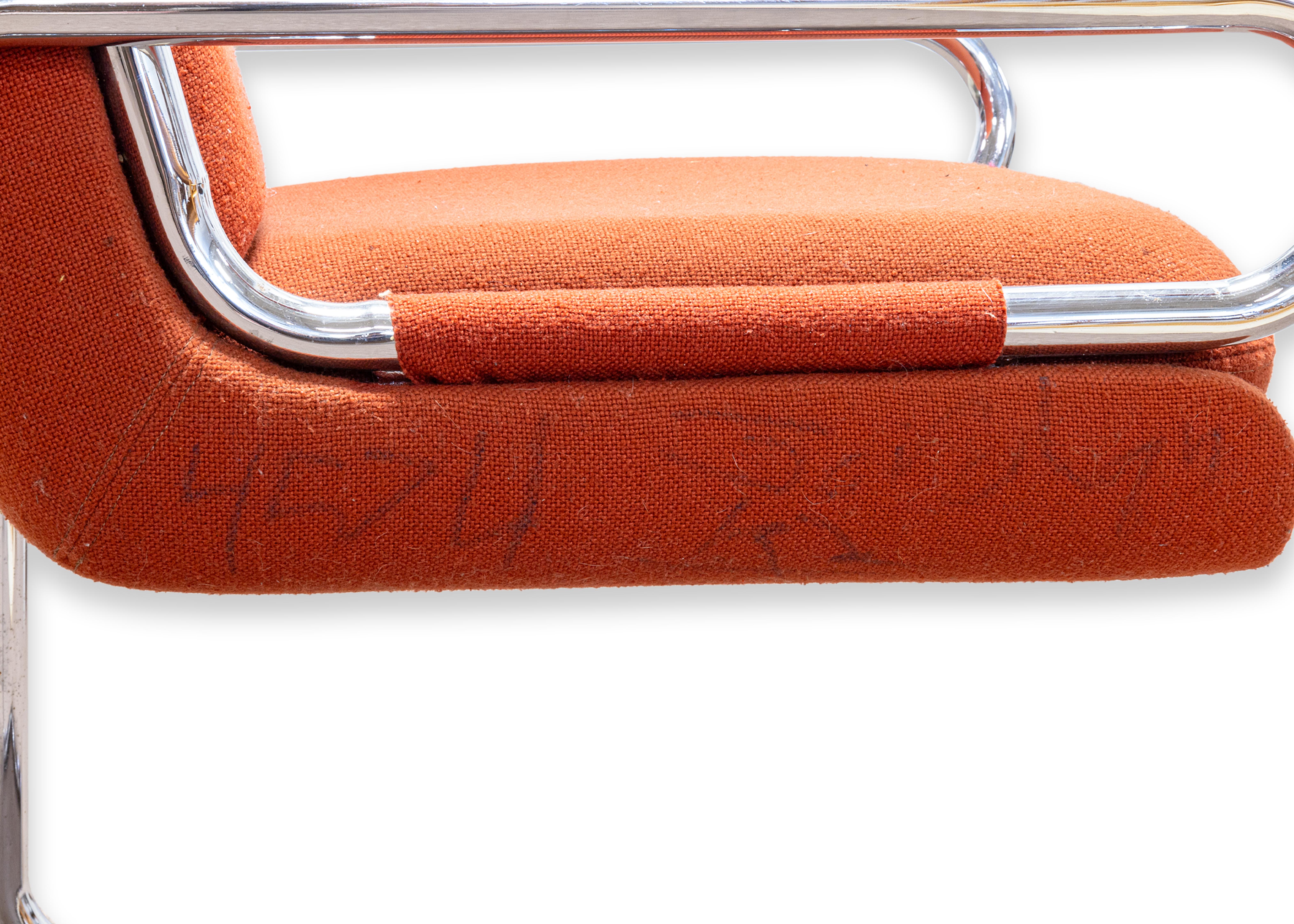 Ralph Rye for Dunbar Chair Prototype Tubular Steel Cushion Orange Knoll Fabric For Sale 4
