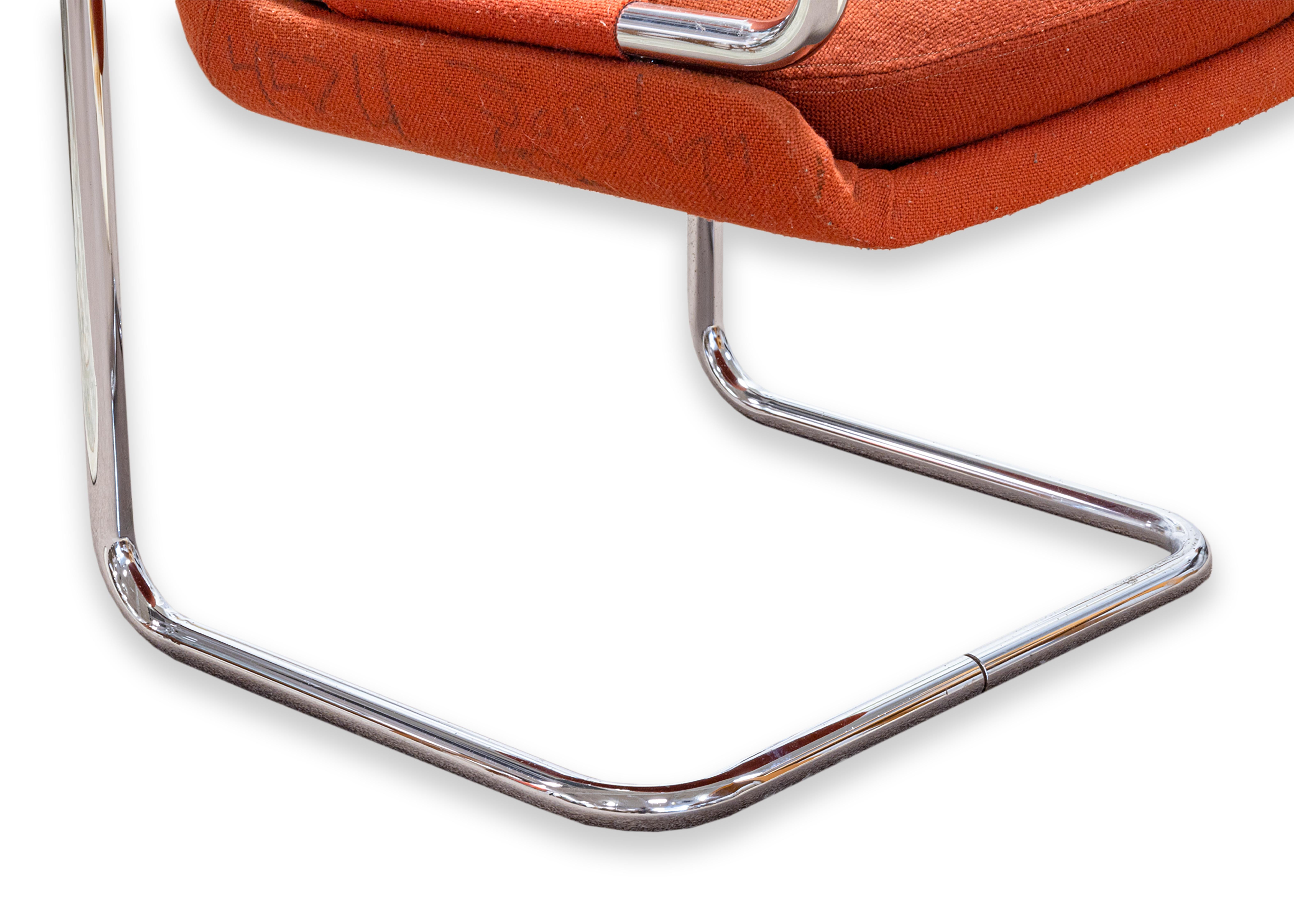 Ralph Rye for Dunbar Chair Prototype Tubular Steel Cushion Orange Knoll Fabric For Sale 5