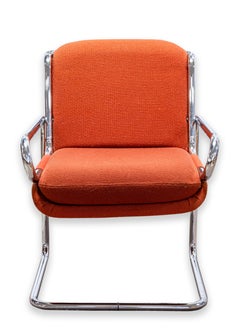 Ralph Rye for Dunbar Chair Prototype Tubular Steel Cushion Orange Knoll Fabric