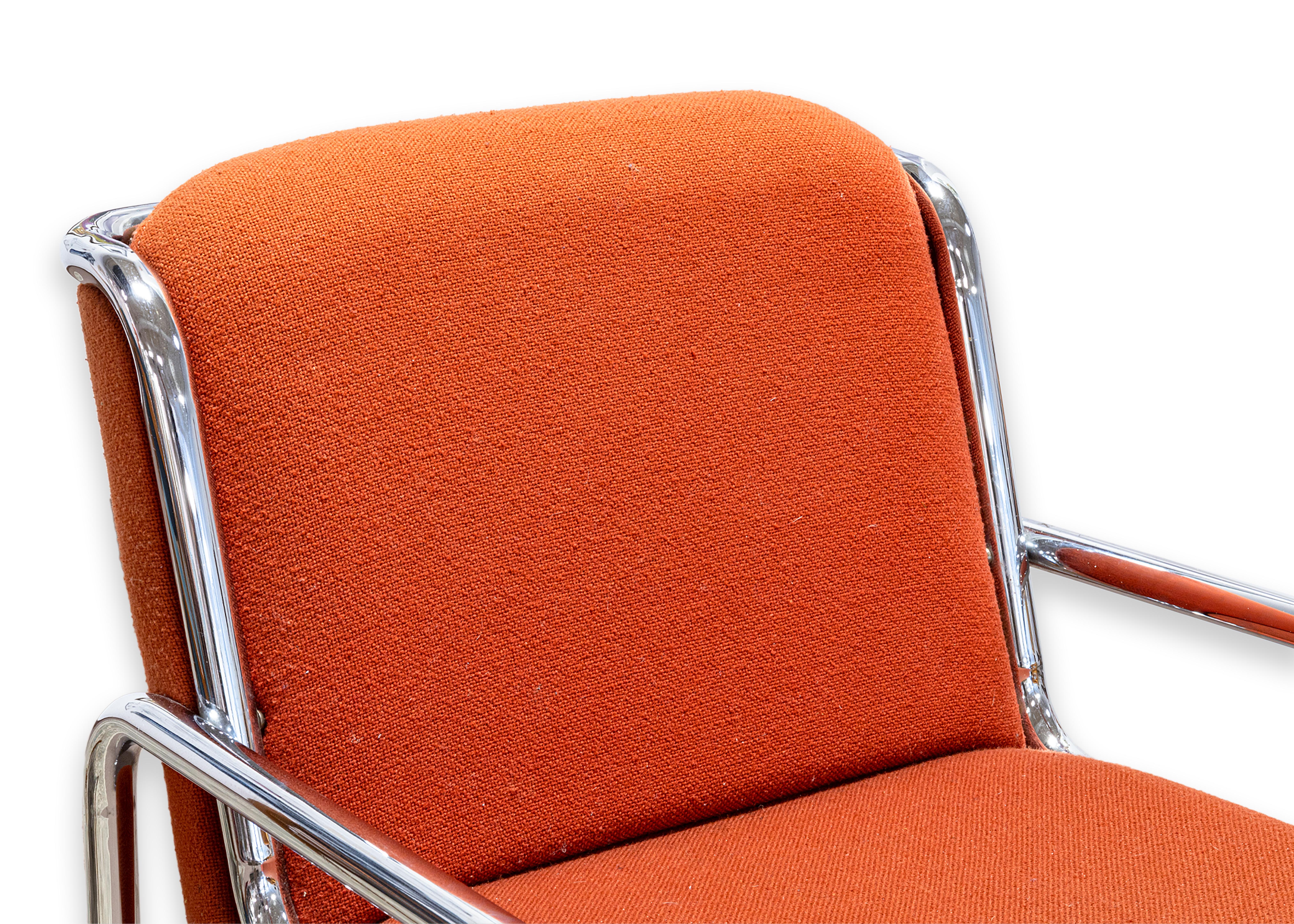 Ralph Rye for Dunbar Chair Prototype Tubular Steel Cushion Orange Knoll Fabric In Good Condition For Sale In Keego Harbor, MI