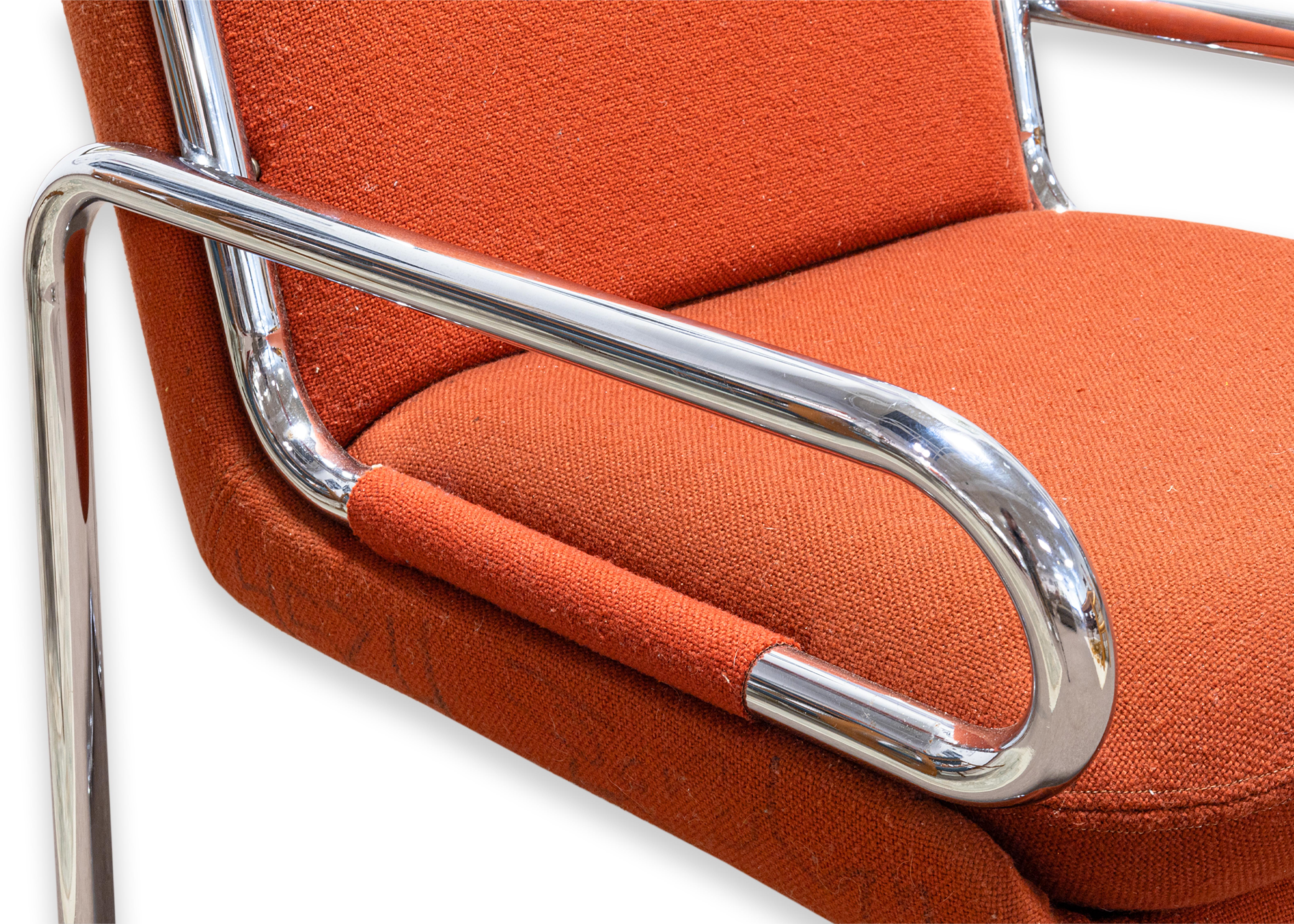 Ralph Rye for Dunbar Chair Prototype Tubular Steel Cushion Orange Knoll Fabric For Sale 1
