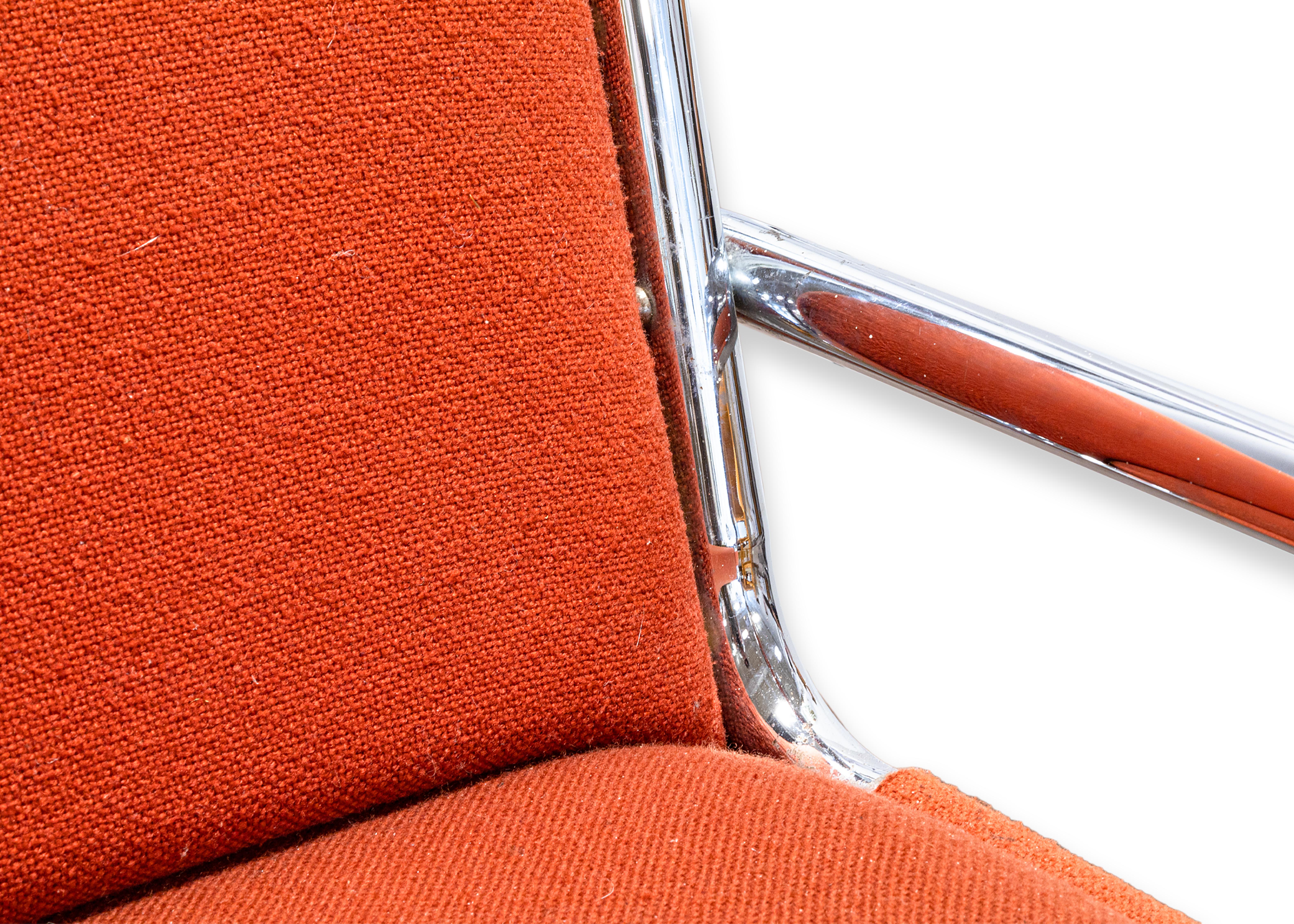 Late 20th Century Ralph Rye for Dunbar Chair Prototype Tubular Steel Cushion Orange Knoll Fabric For Sale