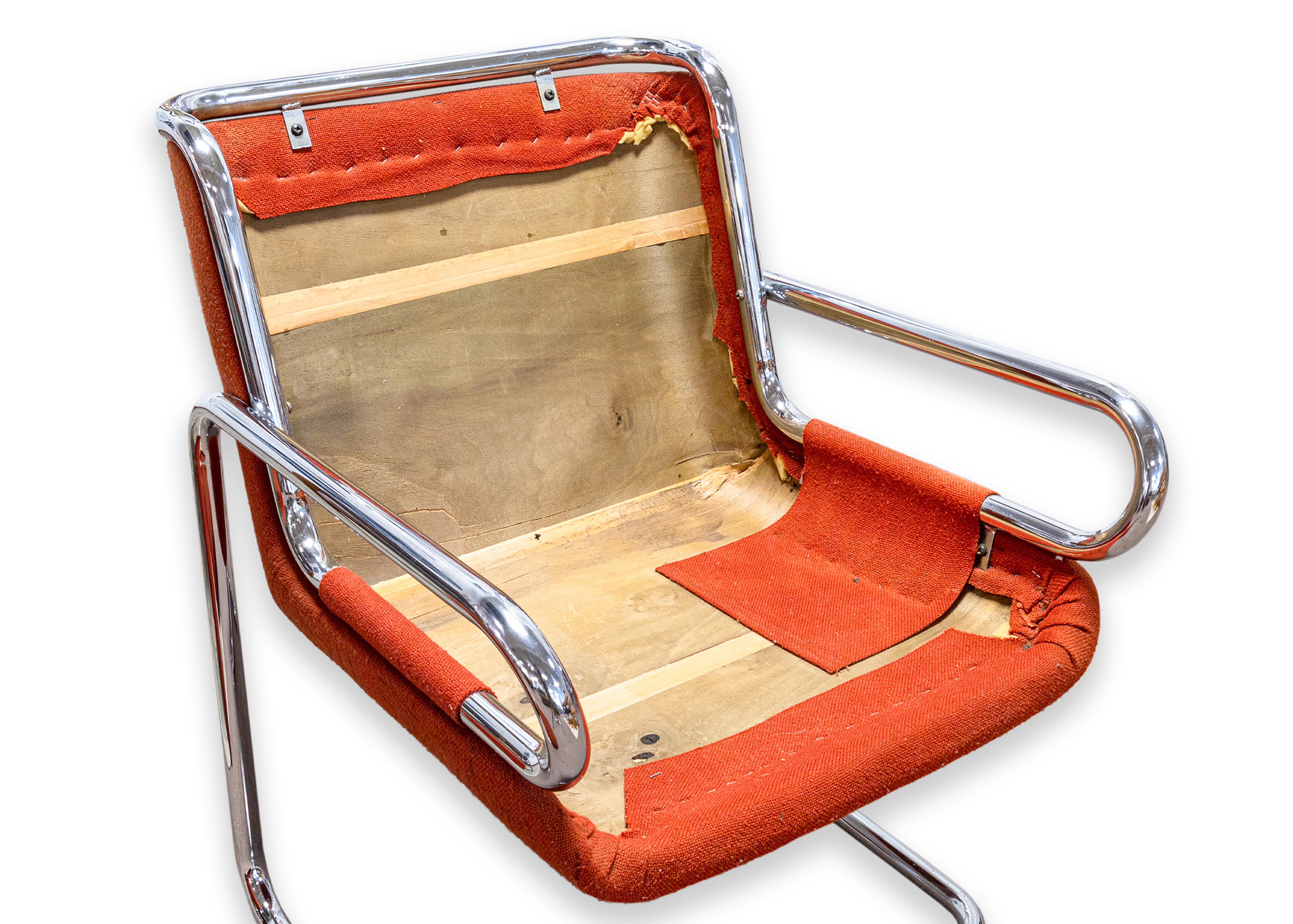Ralph Rye for Dunbar Chair Prototype Tubular Steel Cushion Orange Knoll Fabric For Sale 1