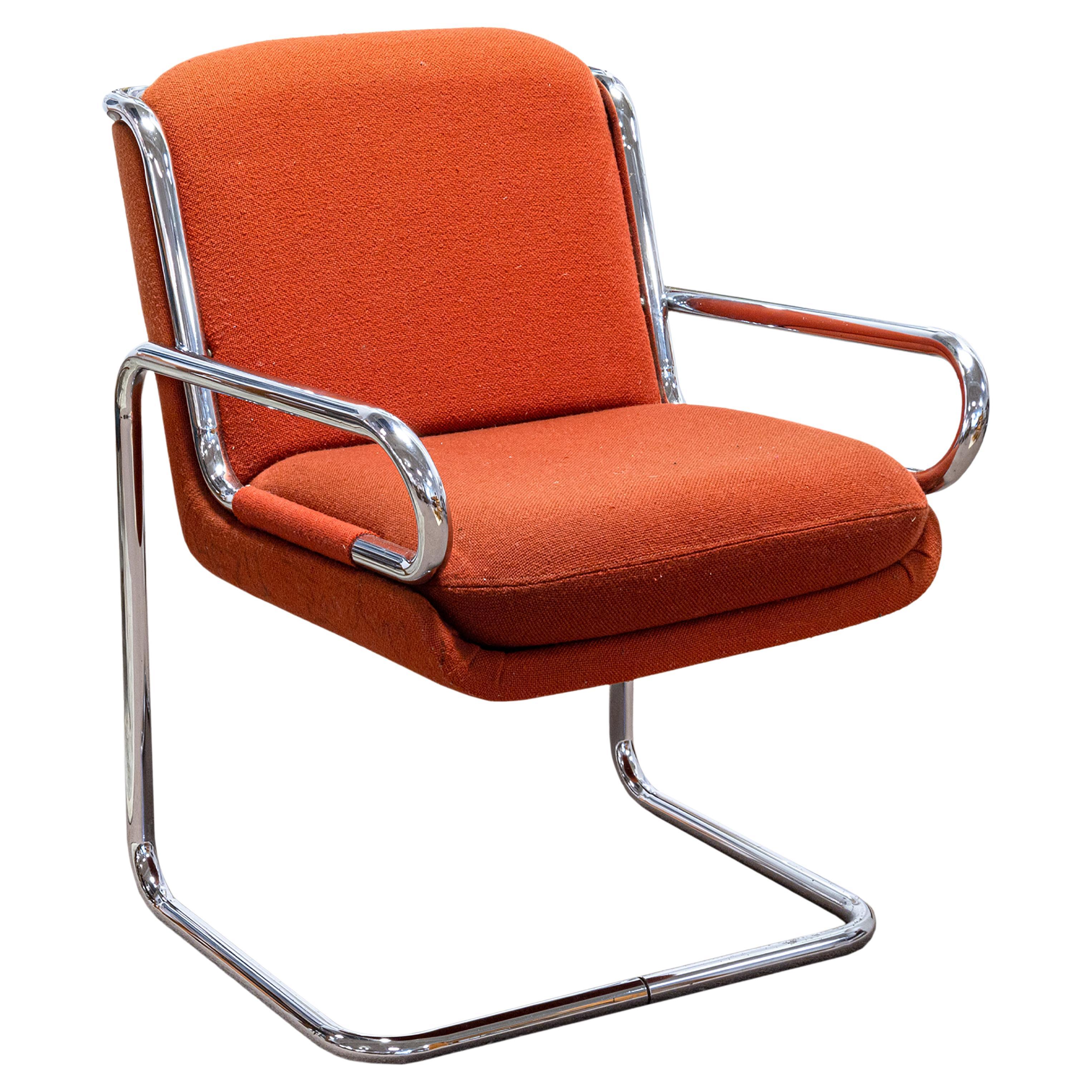 Ralph Rye for Dunbar Chair Prototype Tubular Steel Cushion Orange Knoll Fabric For Sale