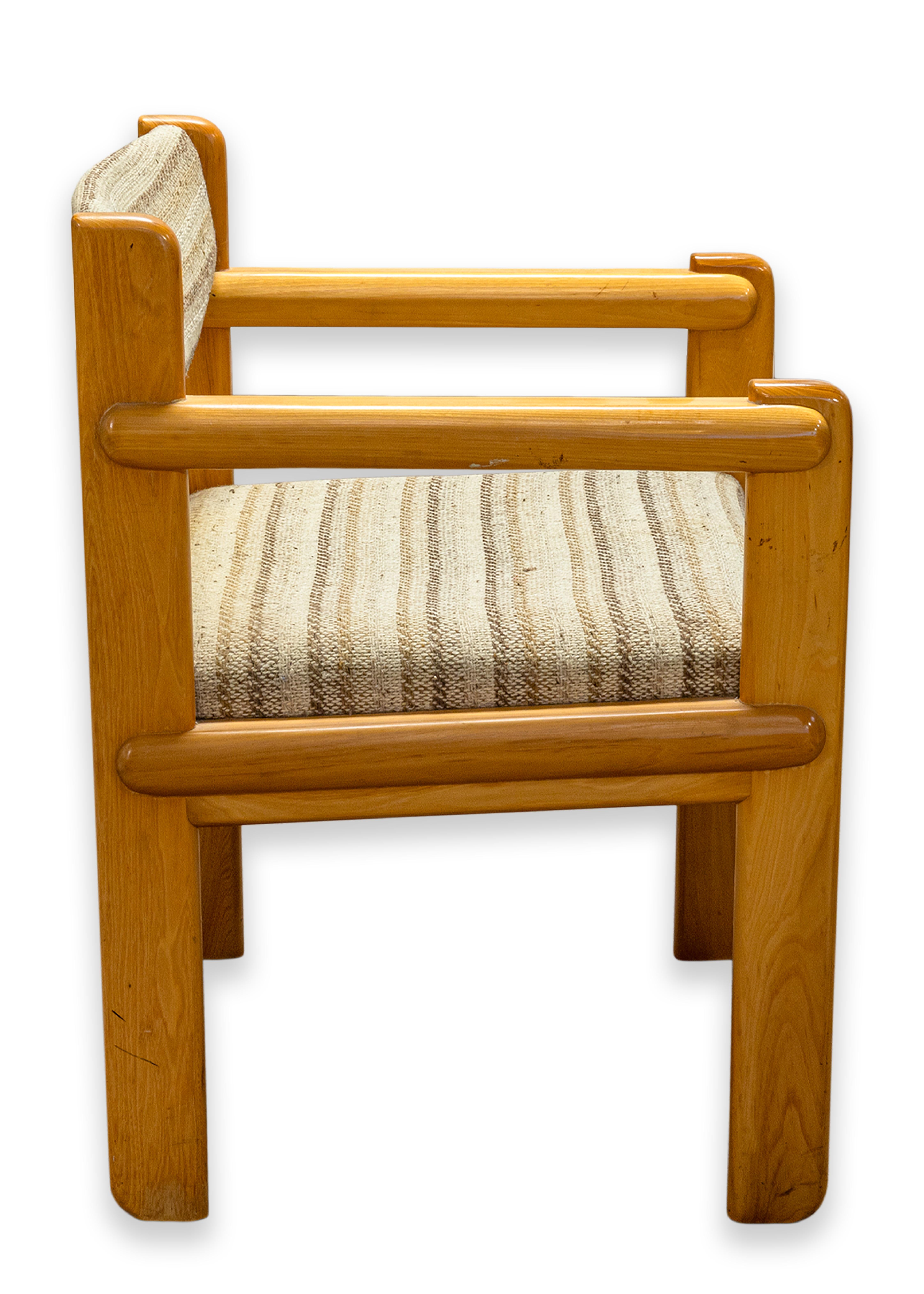 American Ralph Rye for Thonet Solid Elm Armchair with Brown Striped Upholstery Fabric For Sale