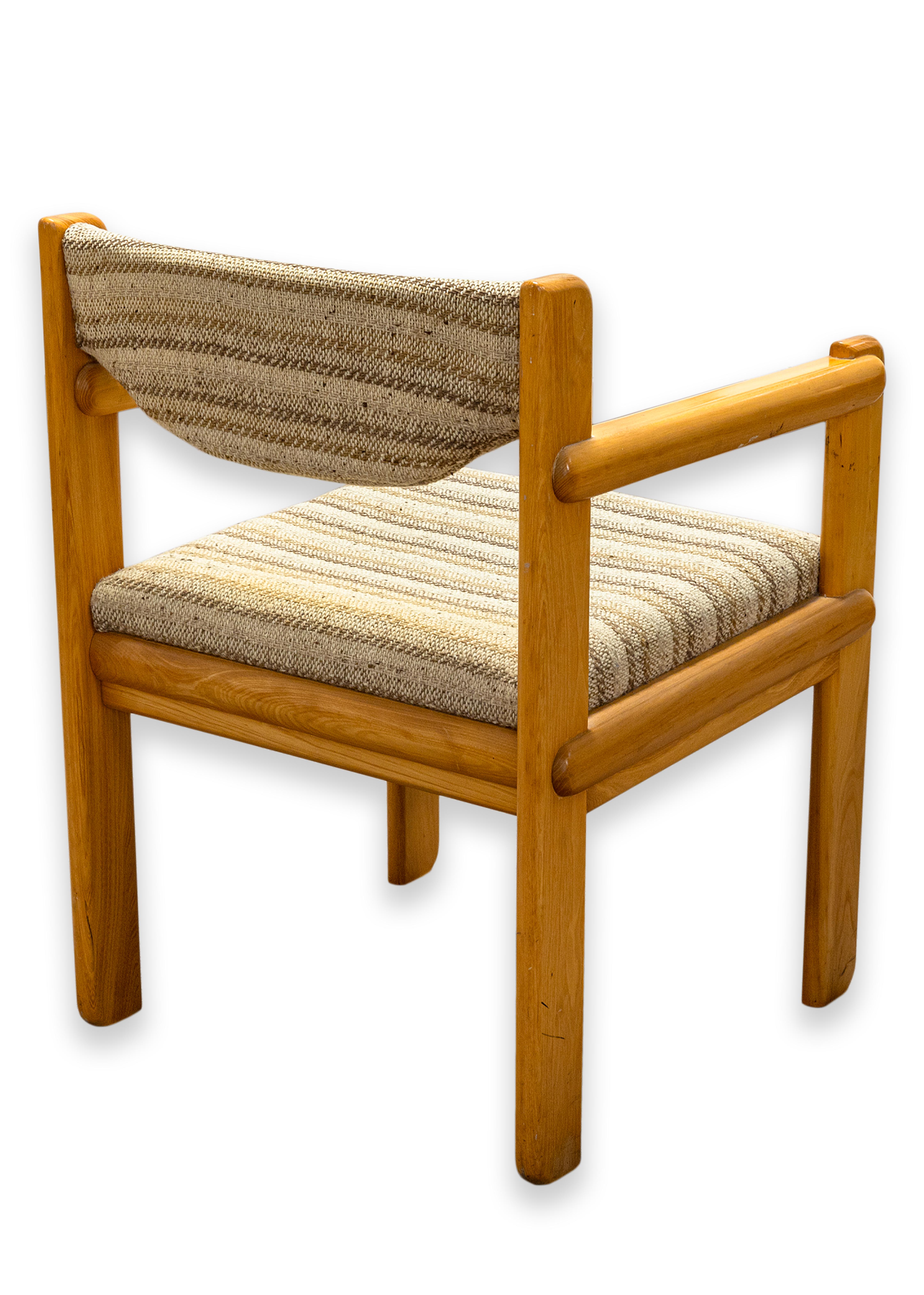 Ralph Rye for Thonet Solid Elm Armchair with Brown Striped Upholstery Fabric In Good Condition For Sale In Keego Harbor, MI
