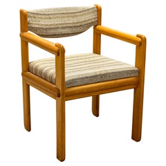 Retro Ralph Rye for Thonet Solid Elm Armchair with Brown Striped Upholstery Fabric