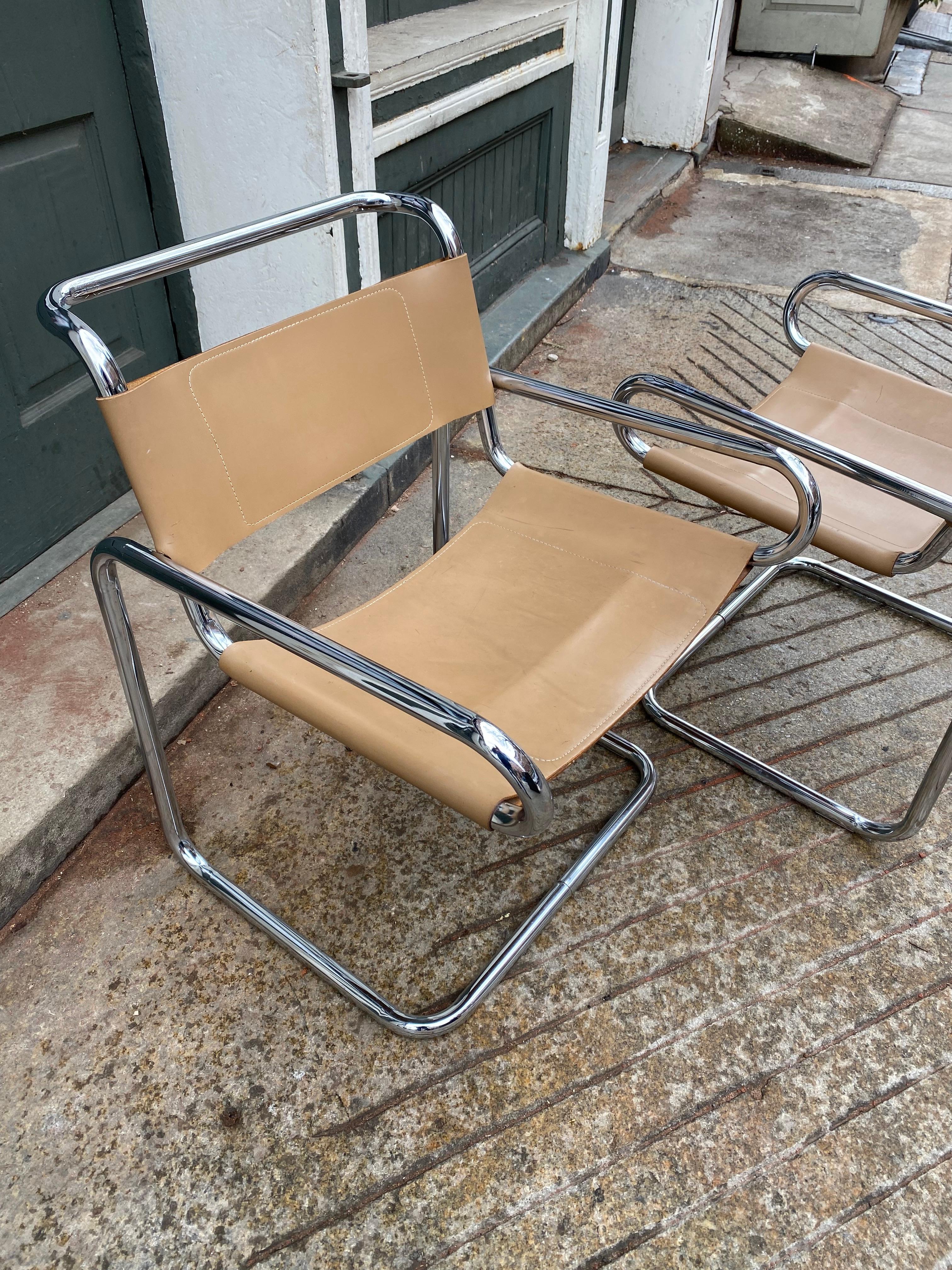 Ralph Rye Pair Chrome Cantilevered Sling Chairs for Dunbar/ 3 pairs Available! For Sale 3