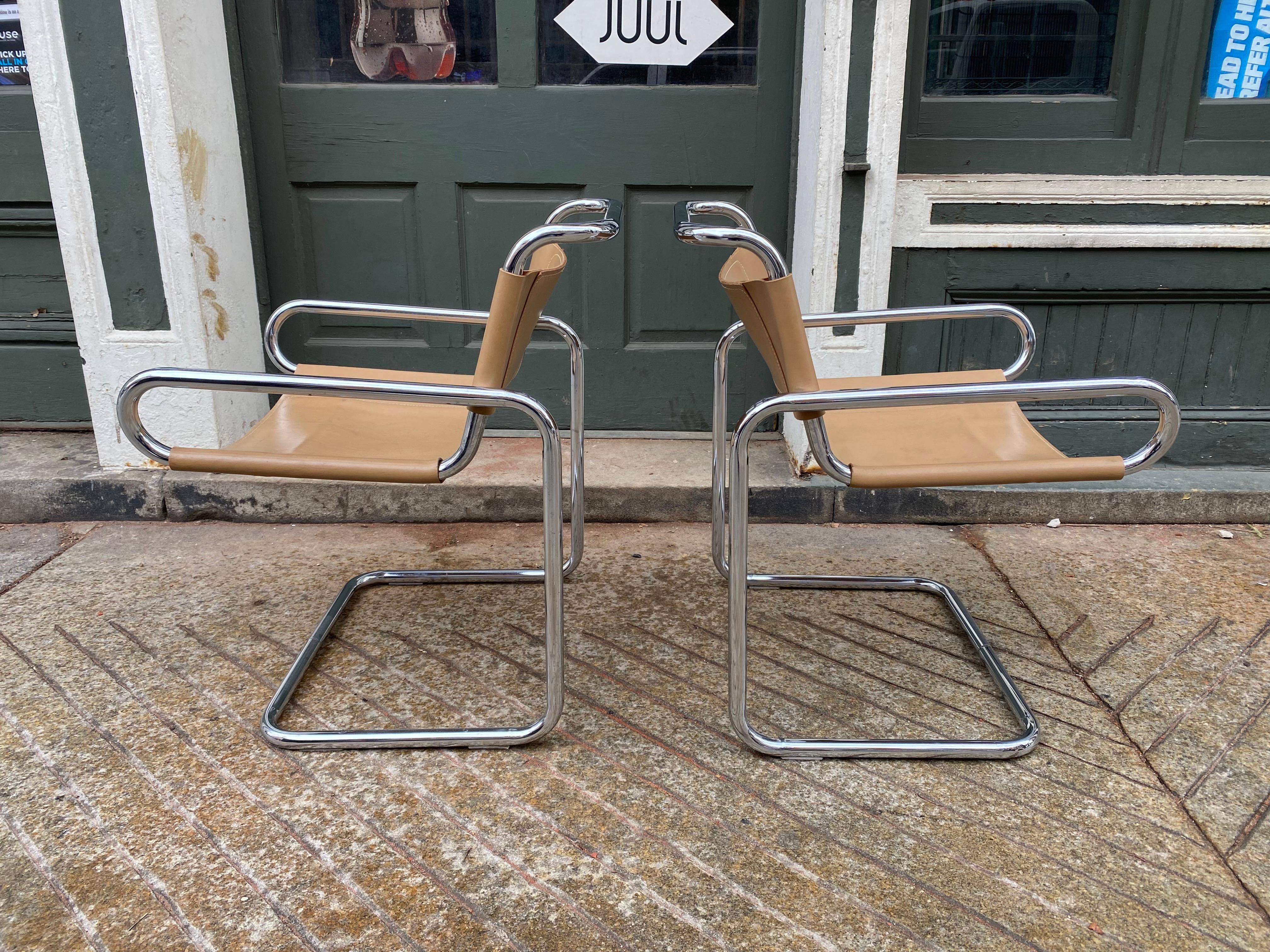 Ralph Rye, Paar verchromte, freitragende Sling Chairs für Dunbar/ 3 Paare verfügbar! (Moderne der Mitte des Jahrhunderts) im Angebot