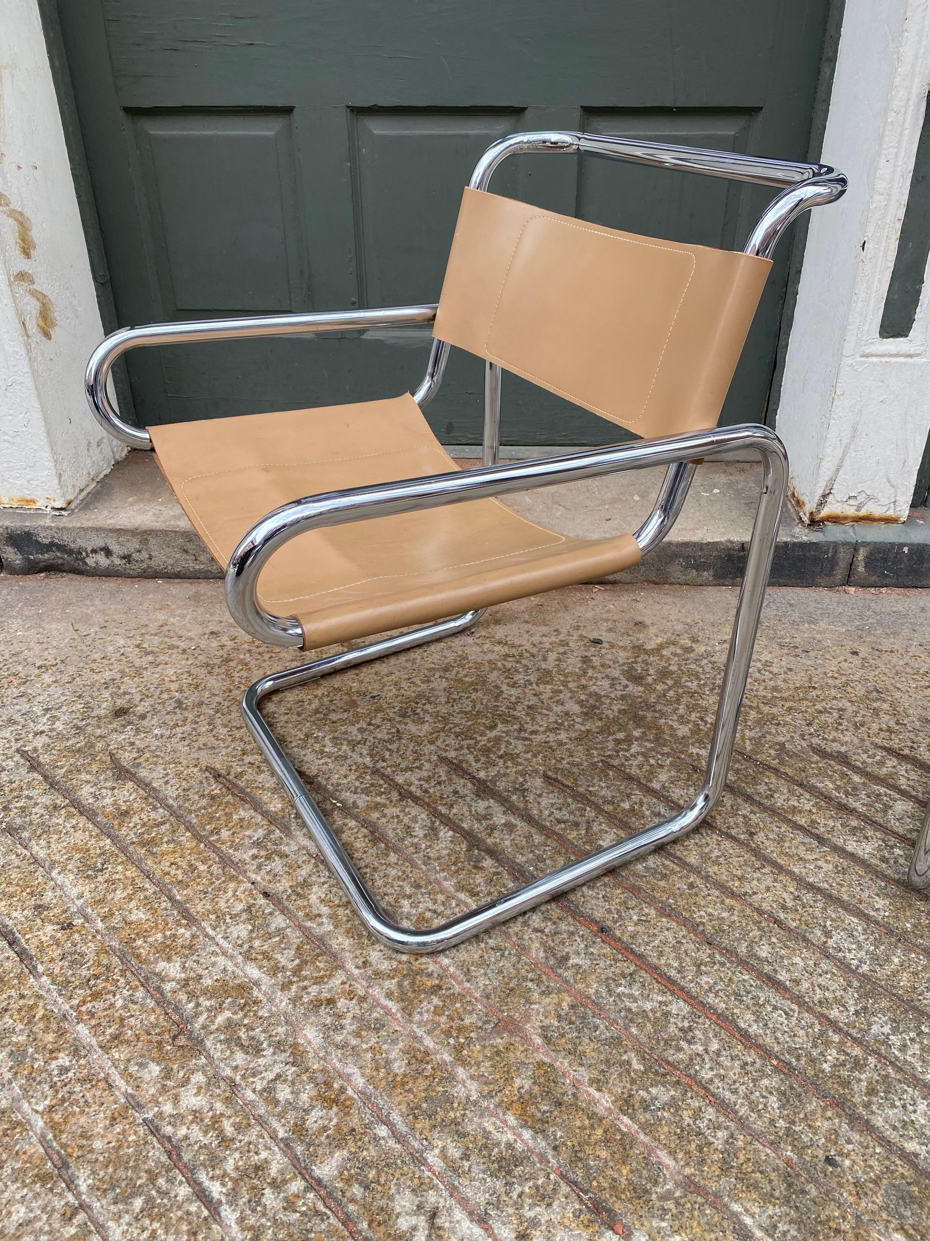 American Ralph Rye Pair Chrome Cantilevered Sling Chairs for Dunbar/ 3 pairs Available! For Sale
