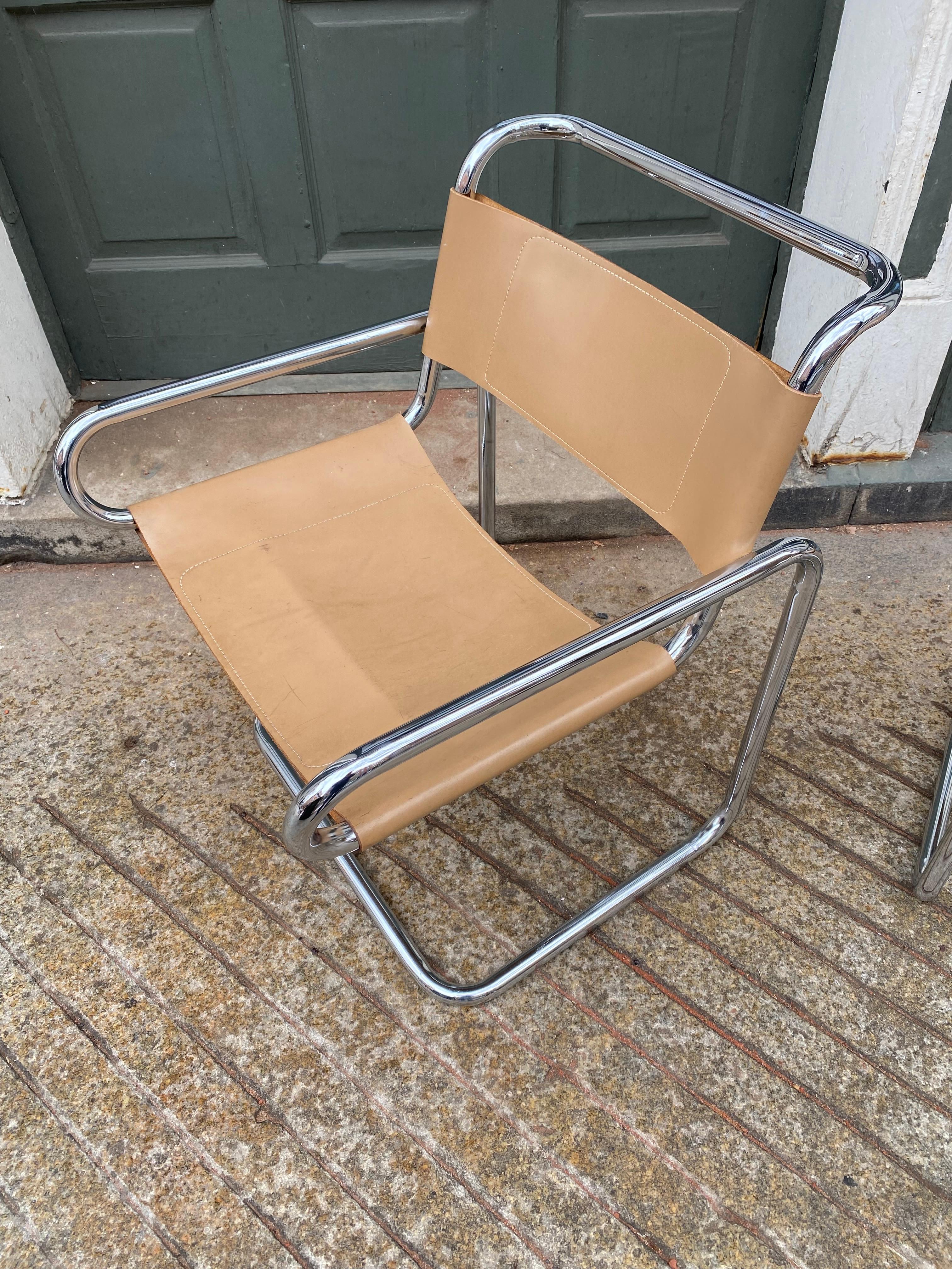 Ralph Rye Pair Chrome Cantilevered Sling Chairs for Dunbar/ 3 pairs Available! In Good Condition For Sale In Philadelphia, PA