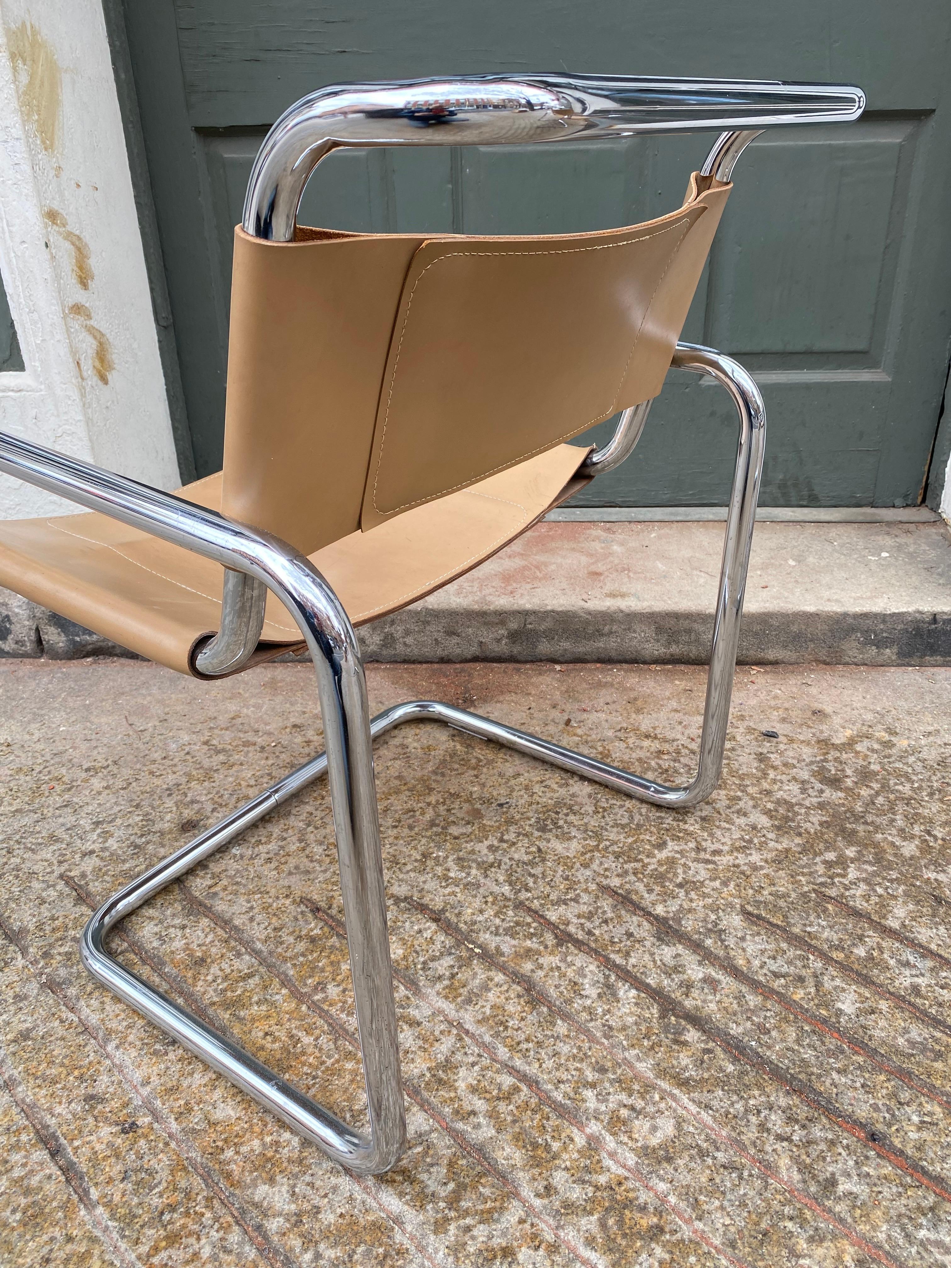Leather Ralph Rye Pair Chrome Cantilevered Sling Chairs for Dunbar/ 3 pairs Available! For Sale