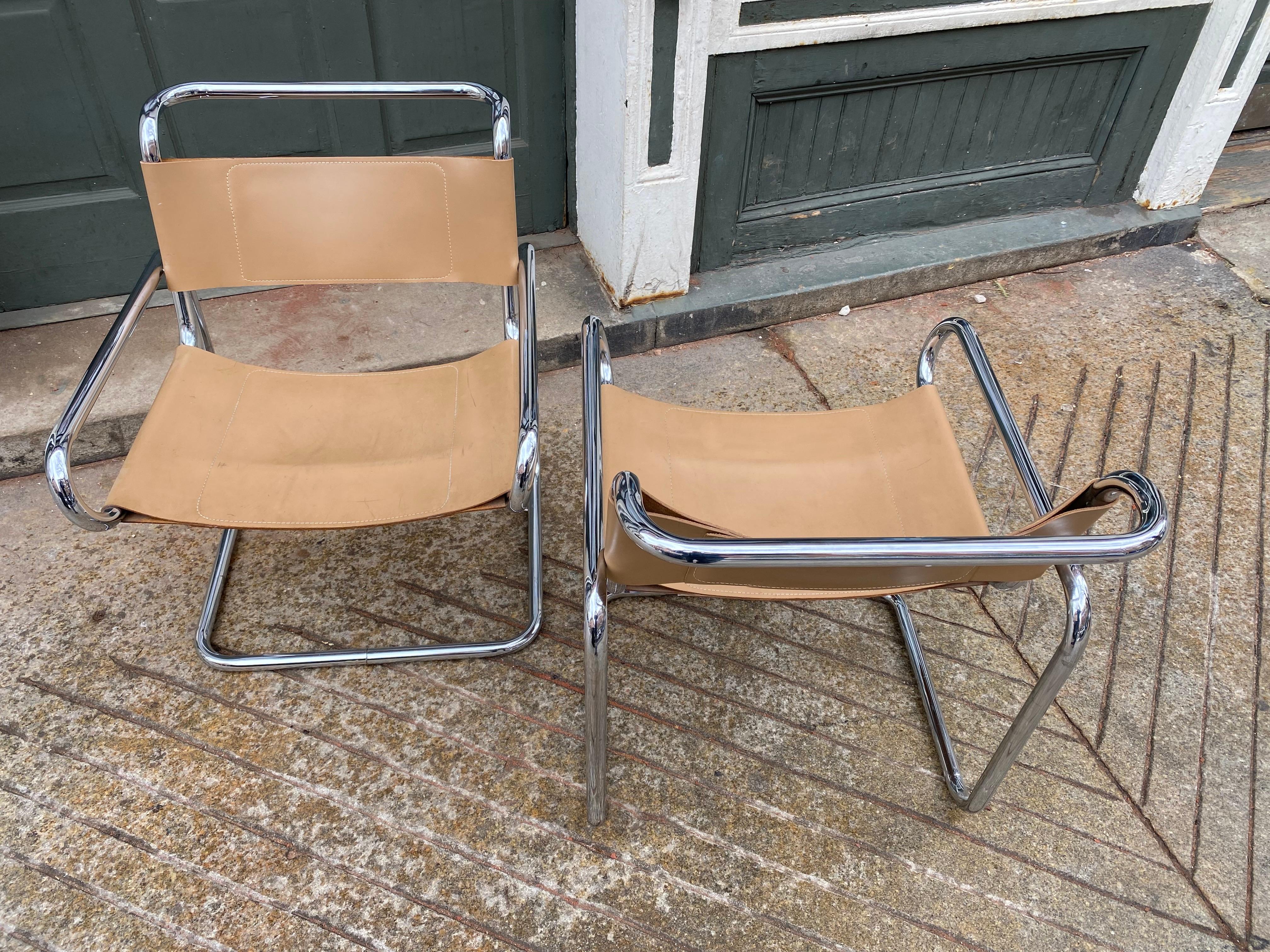 Ralph Rye Pair Chrome Cantilevered Sling Chairs for Dunbar/ 3 pairs Available! For Sale 2