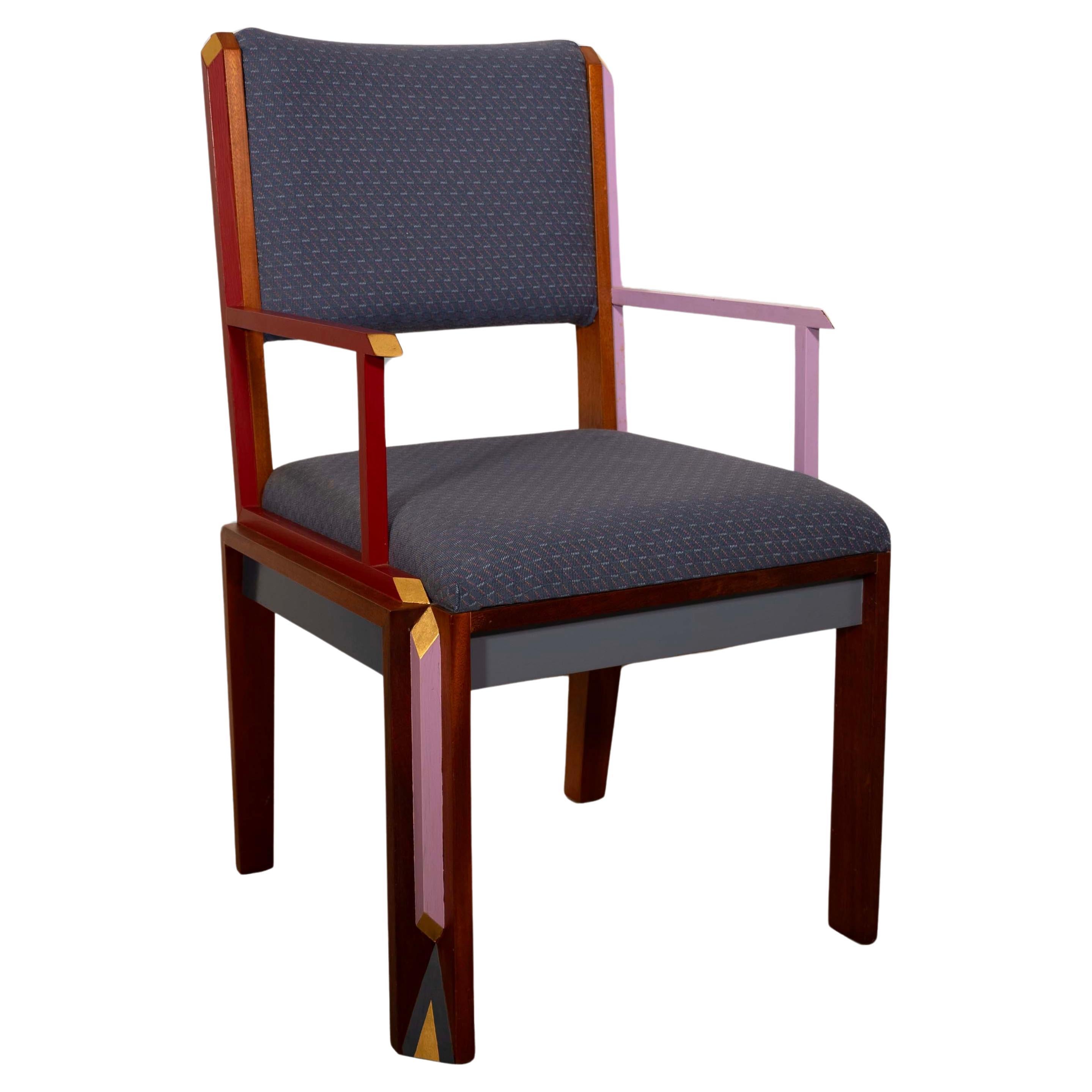Ralph Rye Variations Armchair Signed Postmodern Hand Painted Wood 22k Gold Trim For Sale