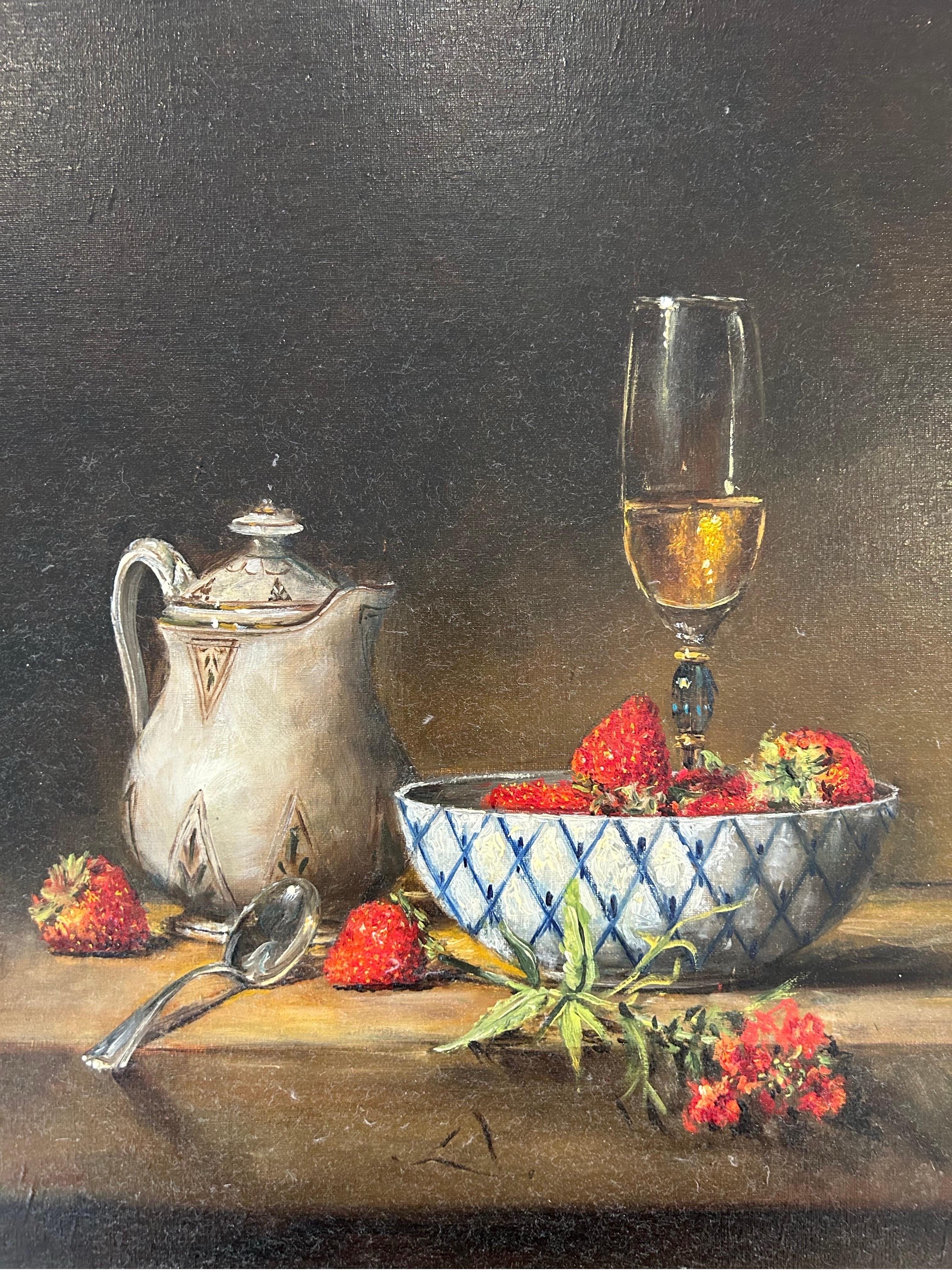 Natura morta 'Champagne e fragole' secondo i maestri olandesi del XVII secolo - Painting di Ralph Siferd