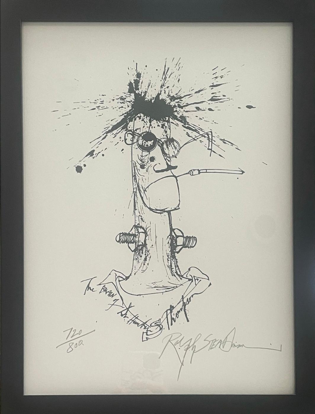 Le cerveau de Hunter S. Thompson - Beige Portrait Print par Ralph Steadman