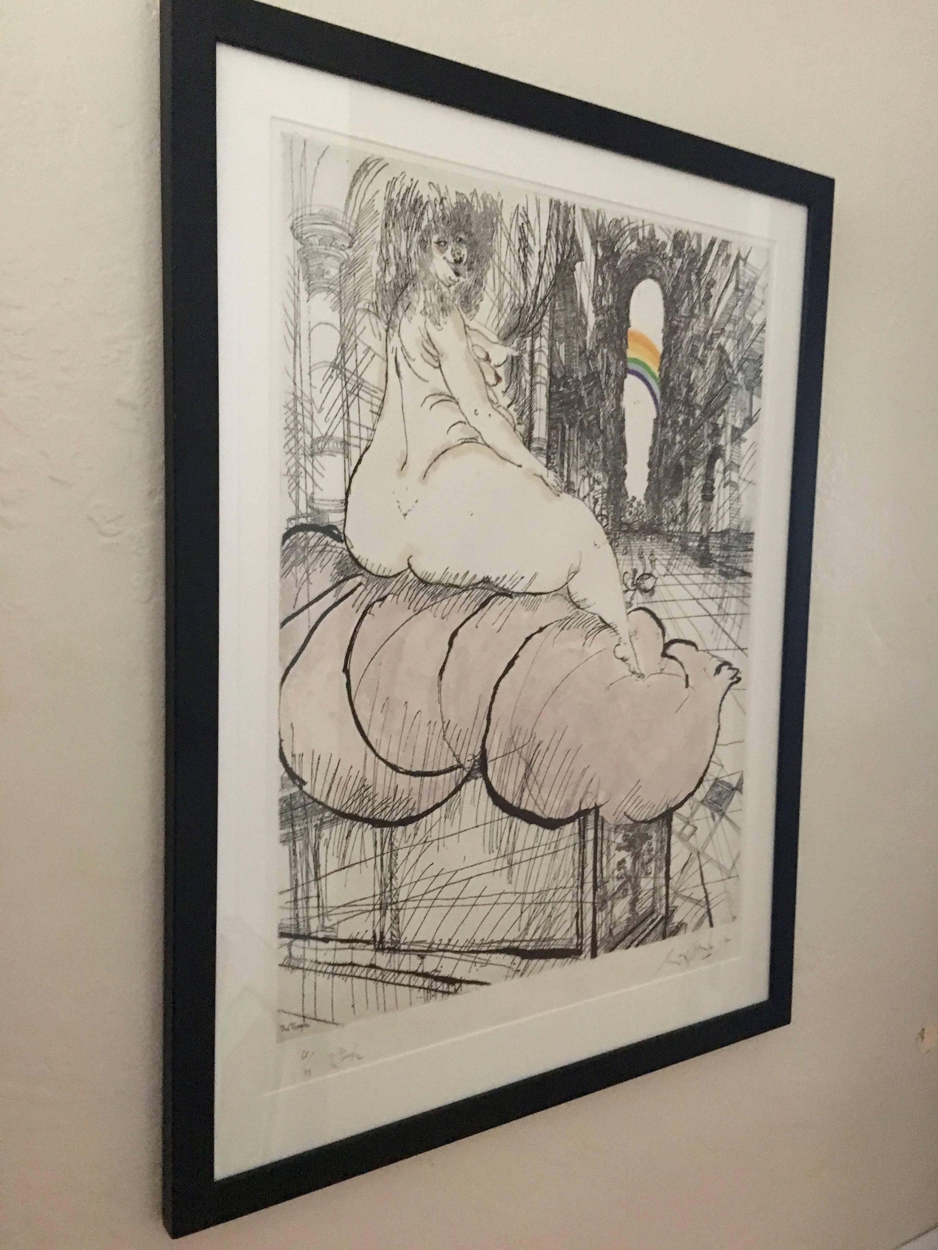 The Temple, Großer Frauenakt mit Regenbogen Ralph Steadman im Angebot 2