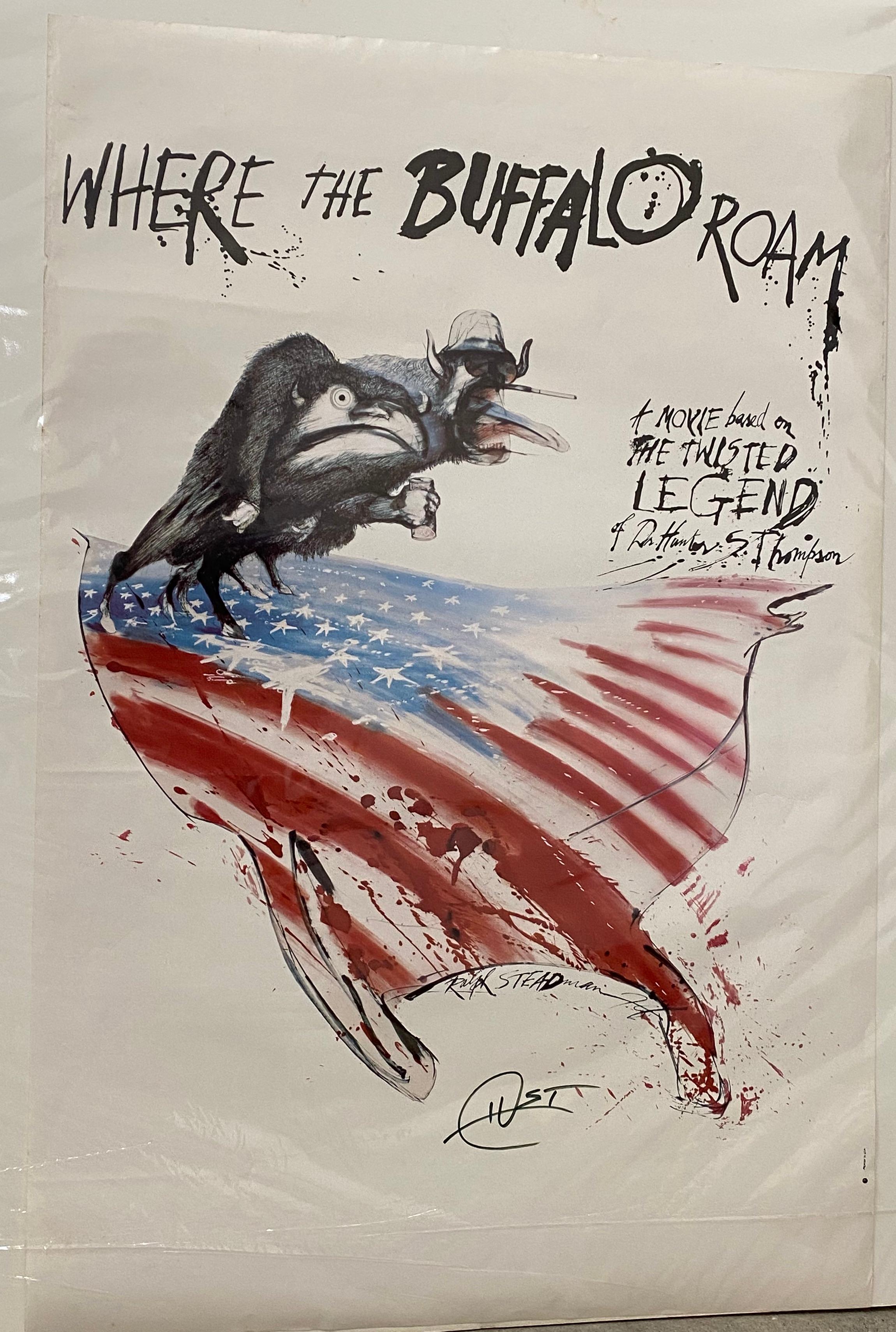Where The Buffalo Roam Poster Signed by Hunter S. Thompson  - Print by Ralph Steadman
