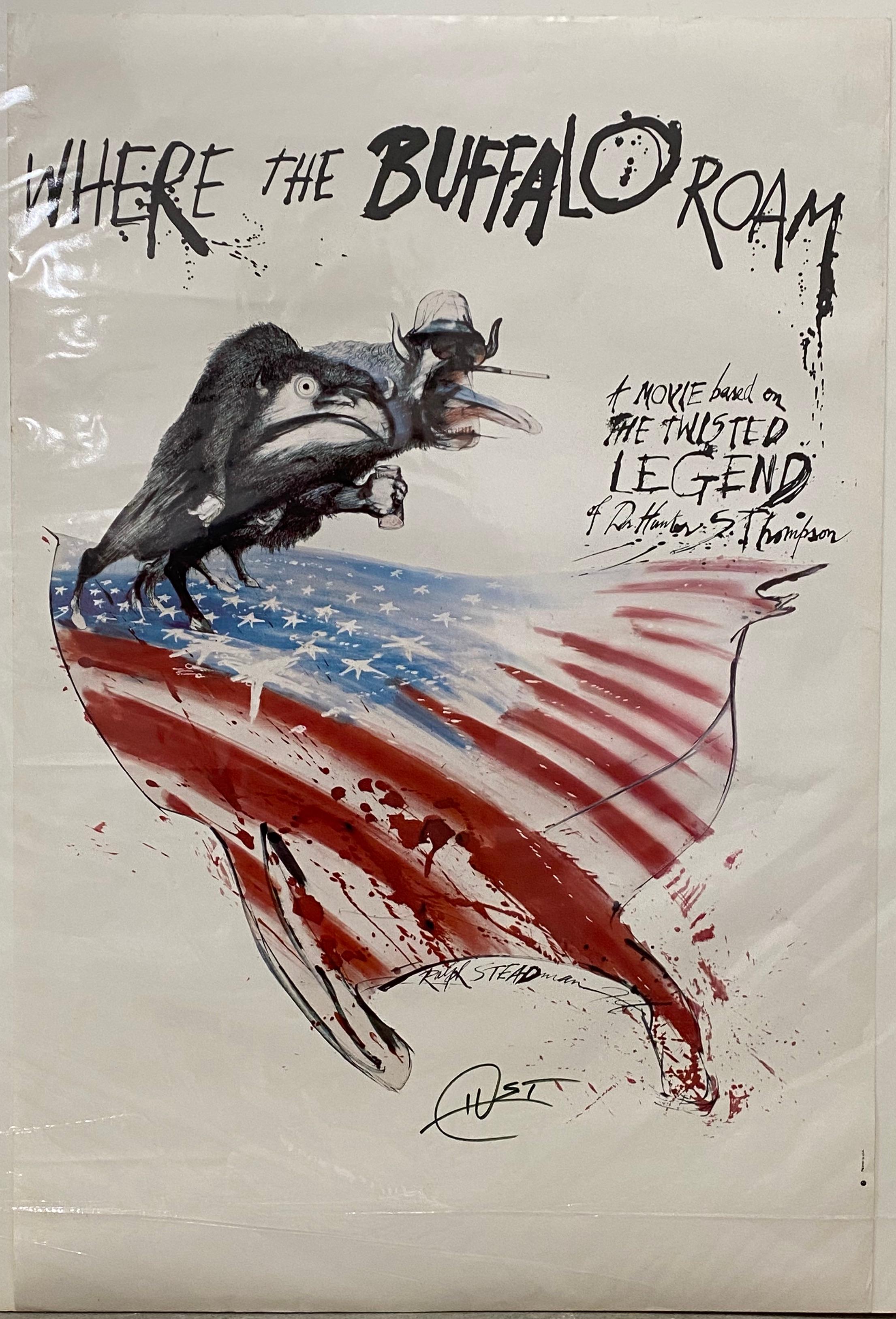Where The Buffalo Roam Poster Signed by Hunter S. Thompson  - Abstract Print by Ralph Steadman