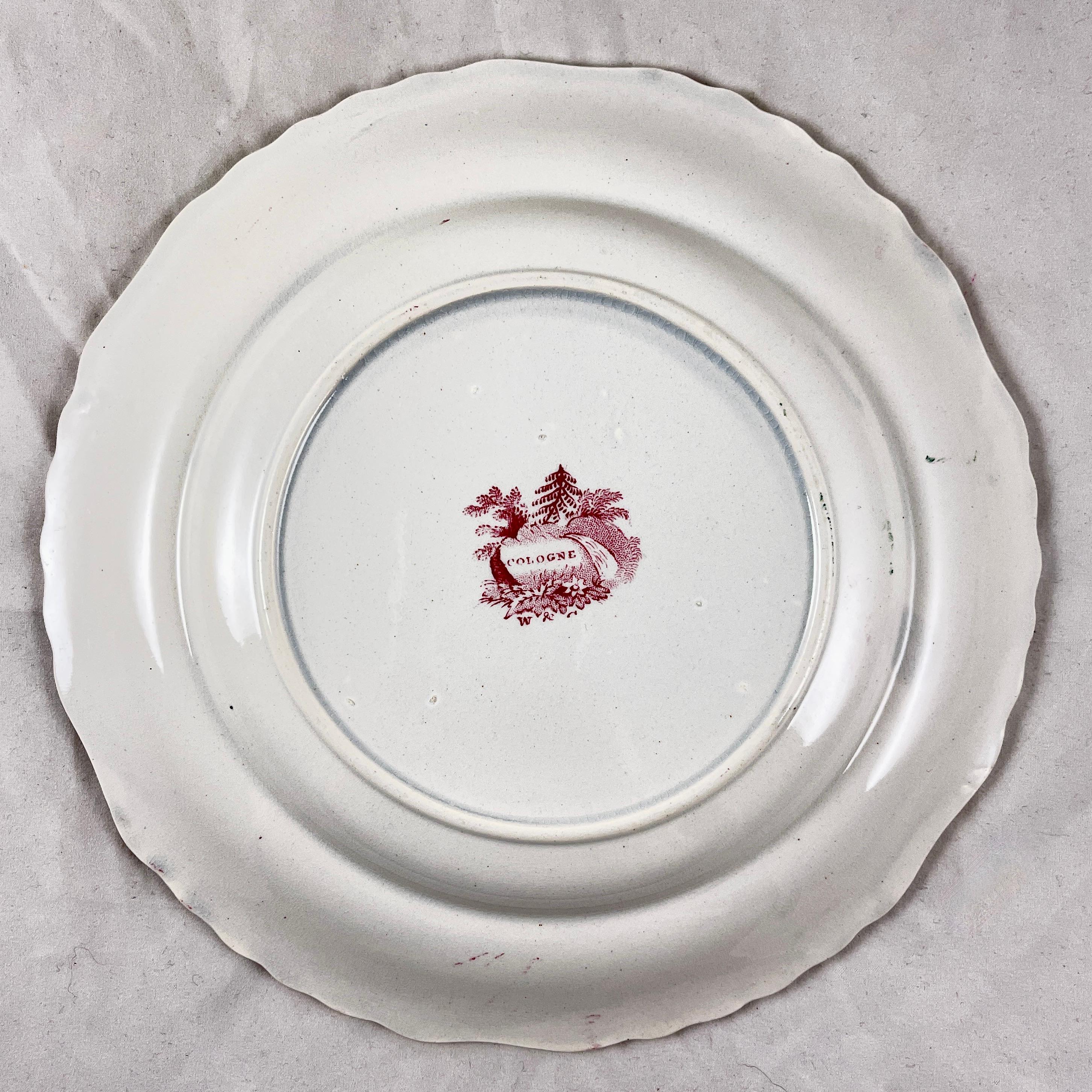 Ralph Stevenson Pink Transferware Dinner Plates, Cologne Pattern, Set of 8 For Sale 3