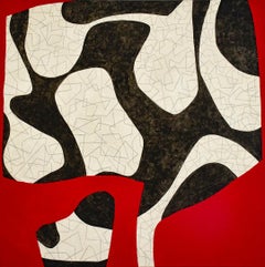 2nd Variation: Abstract Geometric Mid-Century Modern Red, Black & Beige Painting