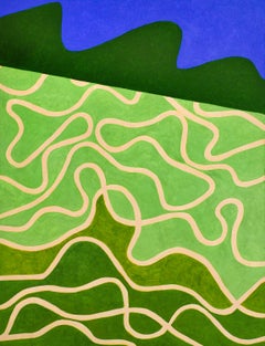 Black Hills (Graphic Abstract Geometric Painting on Canvas in Blue and Green)