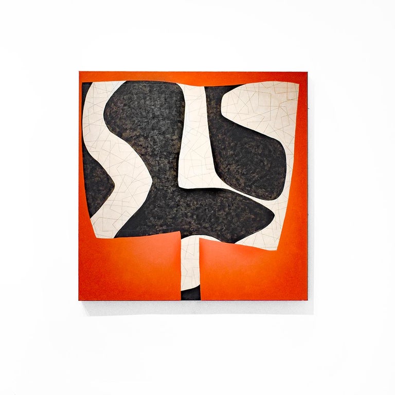 First Variation: Abstract Orange, Black, & Beige Mid-Century Modern Painting  For Sale 1