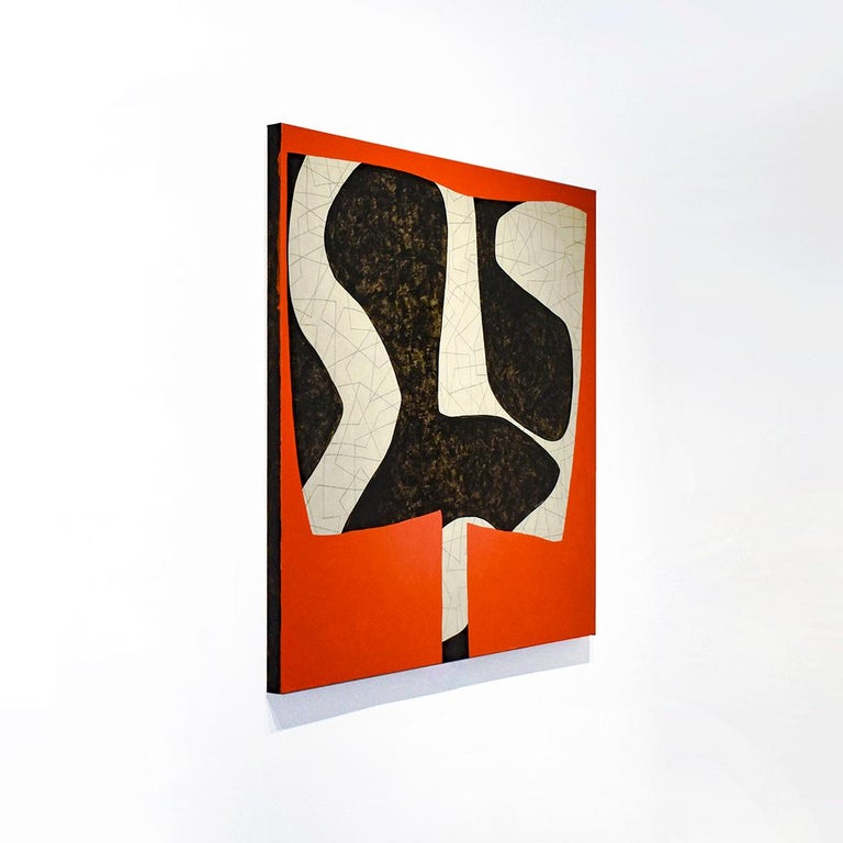 First Variation: Abstract Orange, Black, & Beige Mid-Century Modern Painting  For Sale 2