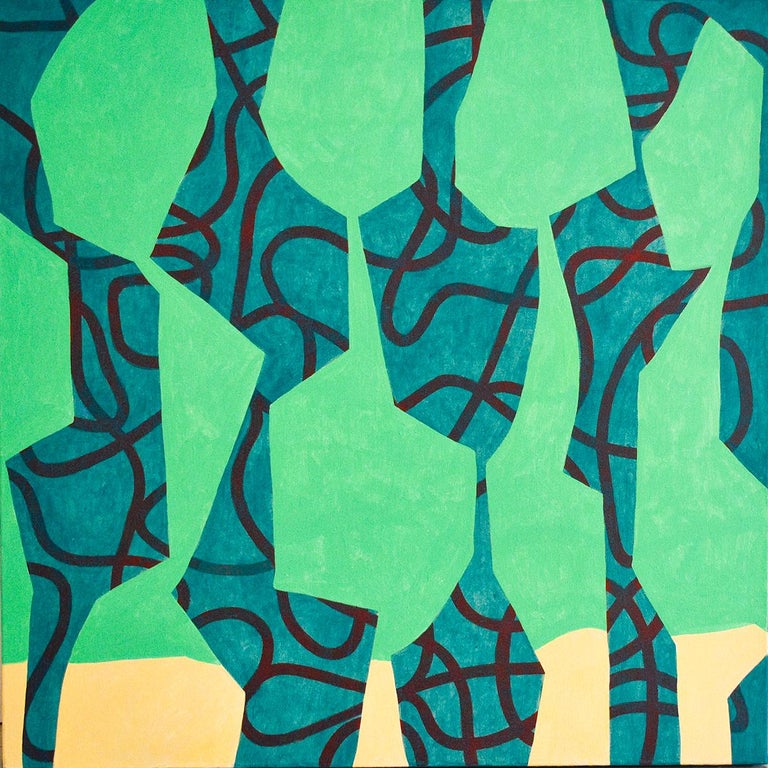 Ralph Stout Five Figures Abstract Figurative Painting In Blue