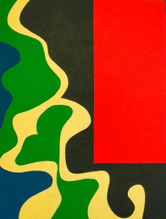 Hommage: Post-Modern Abstract Geometric Painting on Canvas in Red, Blue, Green 