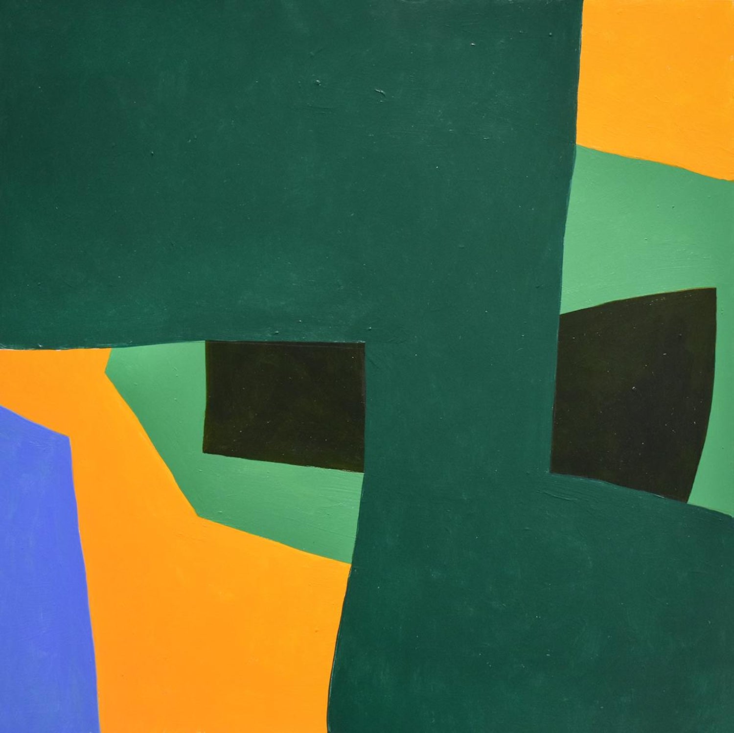 Small 11 Abstract Geometric Painting On Panel In Green Orange Black Blue