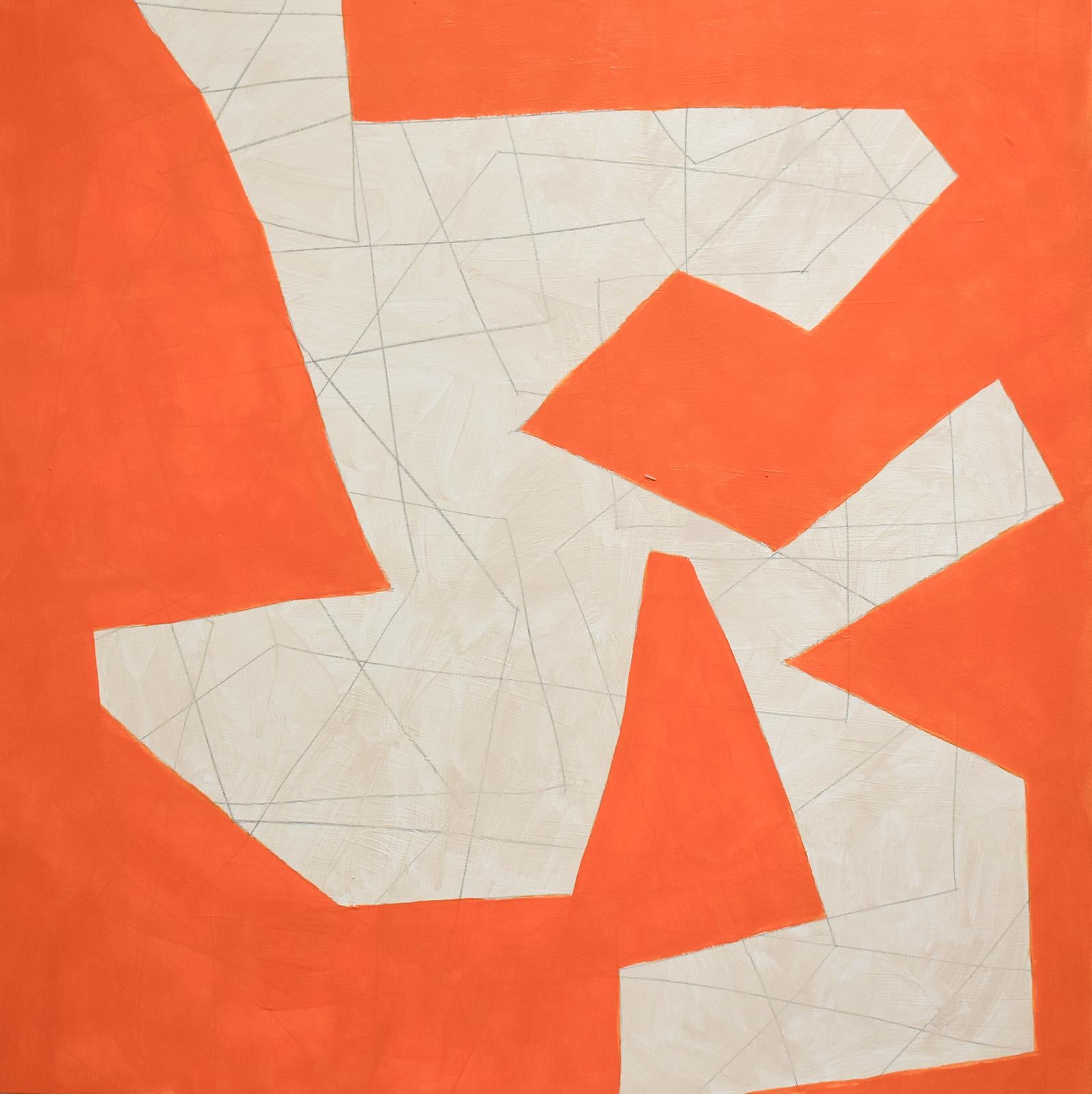 Small #15 (Graphic Abstract Geometric Painting on Panel in Orange & Beige)