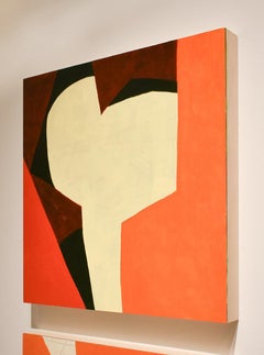 Petit #16 (petite peinture géométrique abstraite sur panneau rouge:: orange et beige)