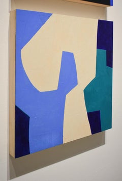 Small #17 (Graphic Abstract Geometric Painting on Panel in Blue, Teal, & White)