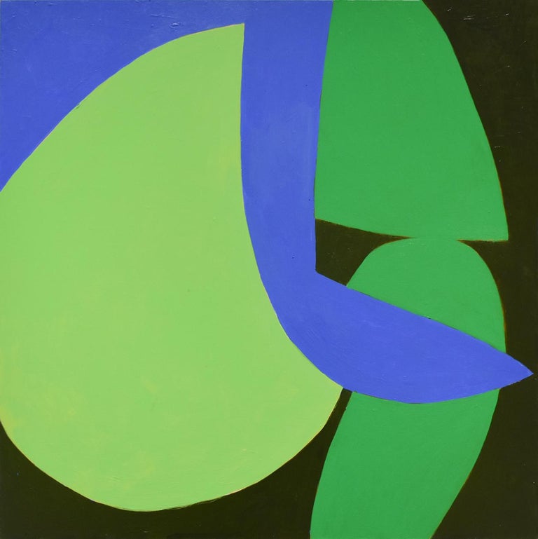 Small 18 Contemporary Abstract Colorblock Painting In Green Black And Blue